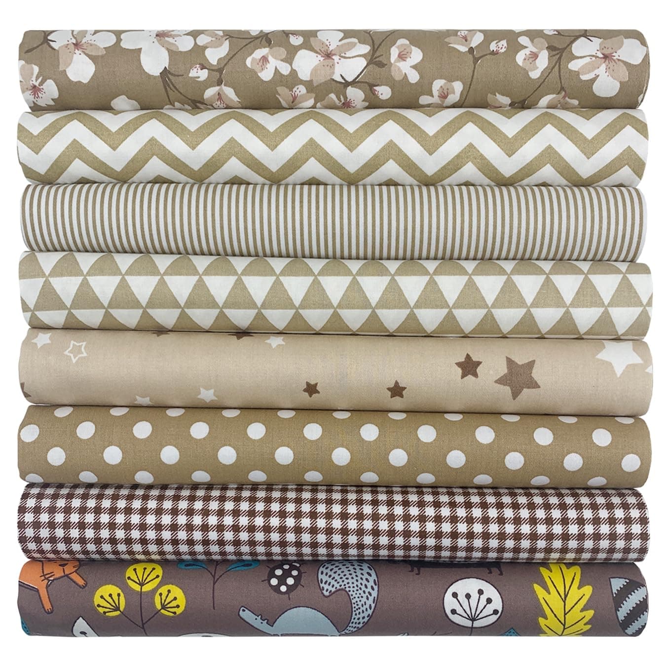 aufodara Pack of 8 Cotton Fabric Sold by the Metre Fabric Package 50 x 50 cm Fabric for Sewing, Patchwork for Quilting DIY Crafts Squares Cotton Cloth (Brown)