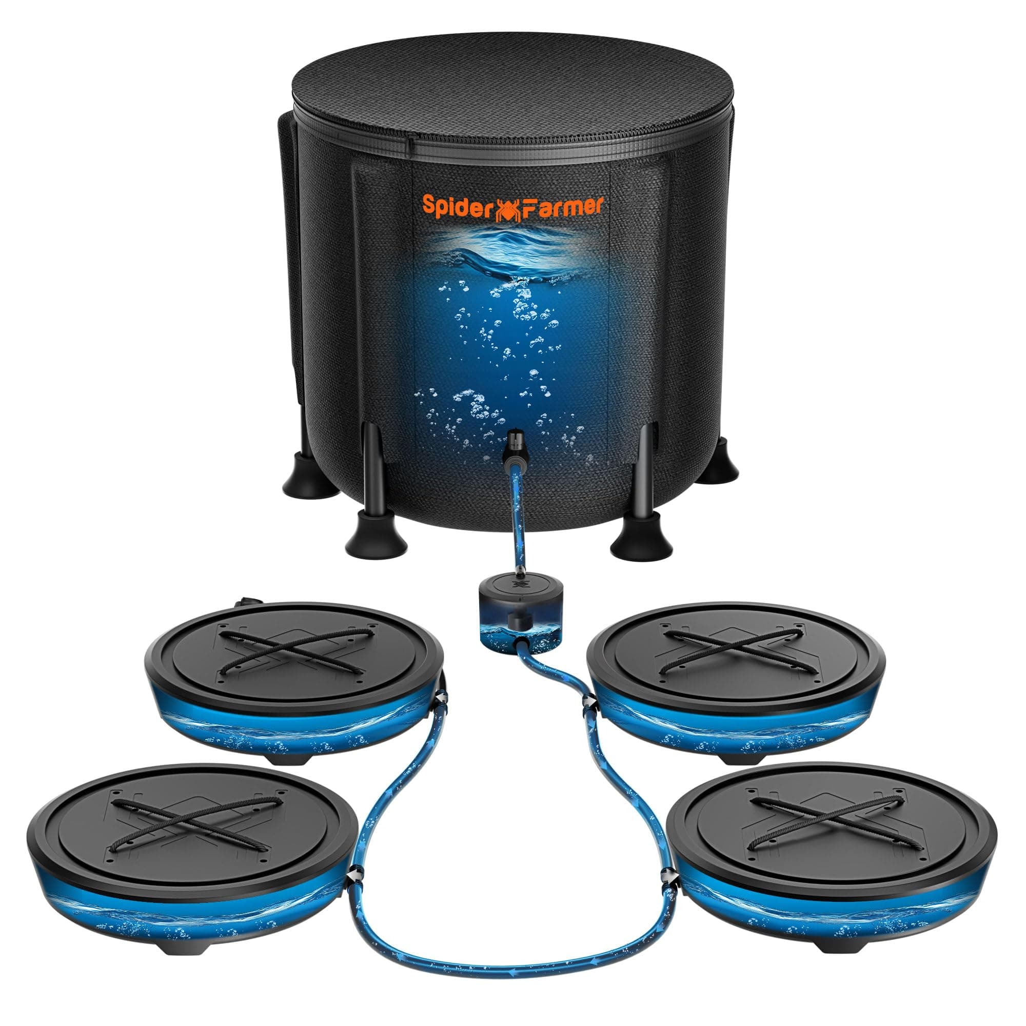 Gravity-Fed Self-Watering System, 4-Pack Auto Watering System with 13 Gallon Reservoir, 4 Fabric Pot Base for Indoor Plants, Grow Tents, Greenhouses