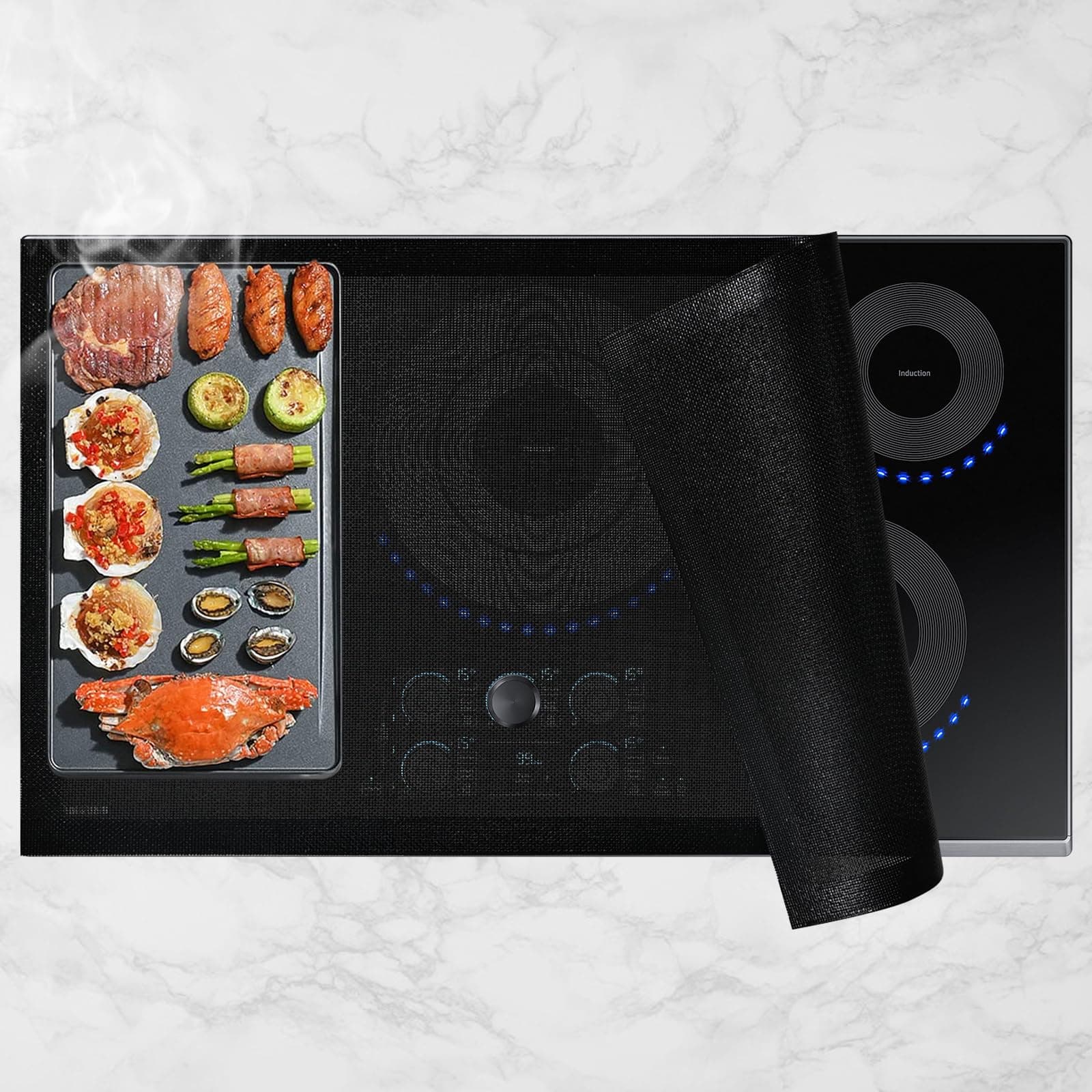 KitchenRaku Large Mesh Induction Hob Protector 78x52cm, (Magnetic) Silicone Induction Hob Covers, Silicone Induction Hob Protector Mat