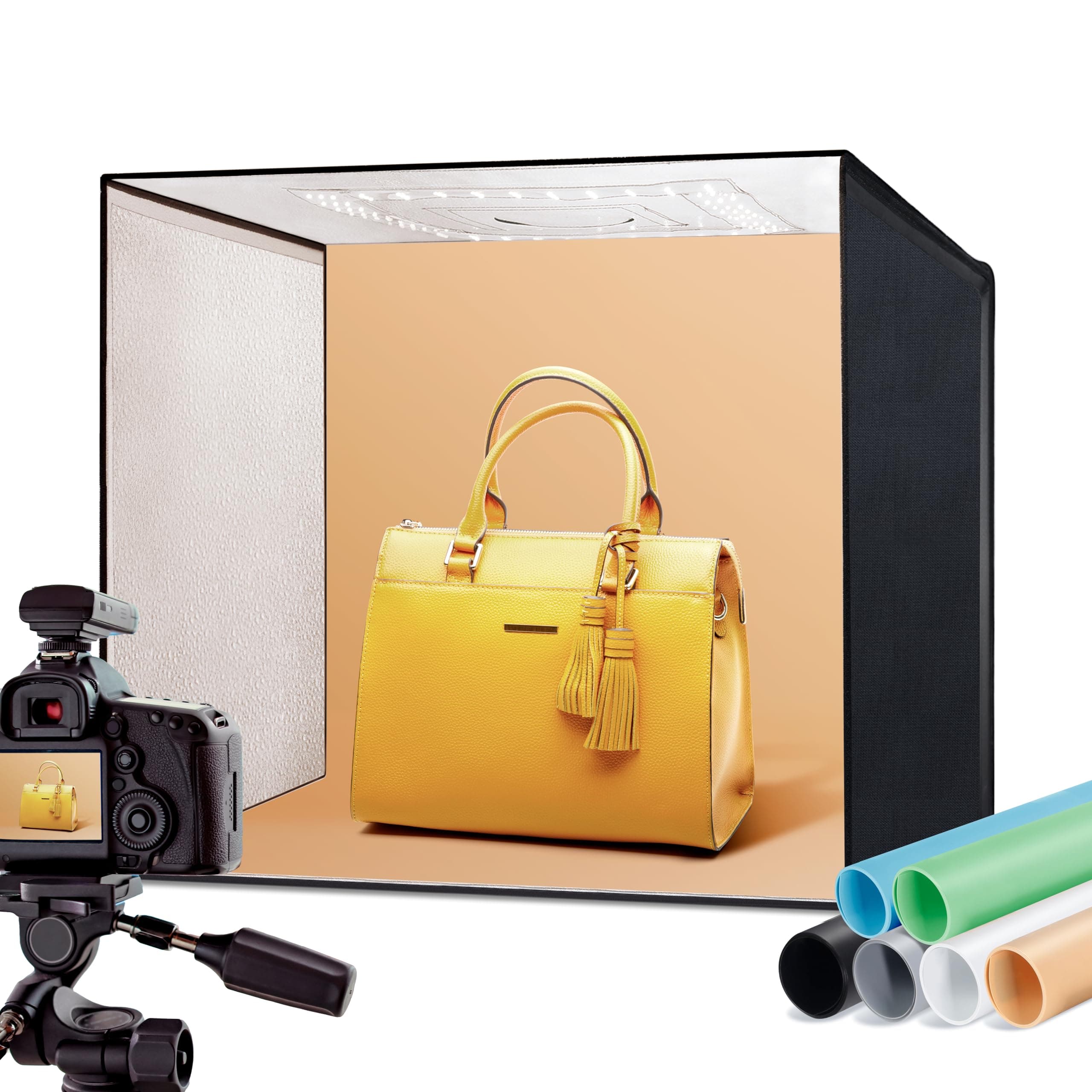 RALENO Light Box, 50x50cm Photo Box, Light Box Photography, Photo Studio Light Box (120 LEDs, 5500K, 97CRI, 50W, 6 Color PVC Backdrops) for Still Life Photography