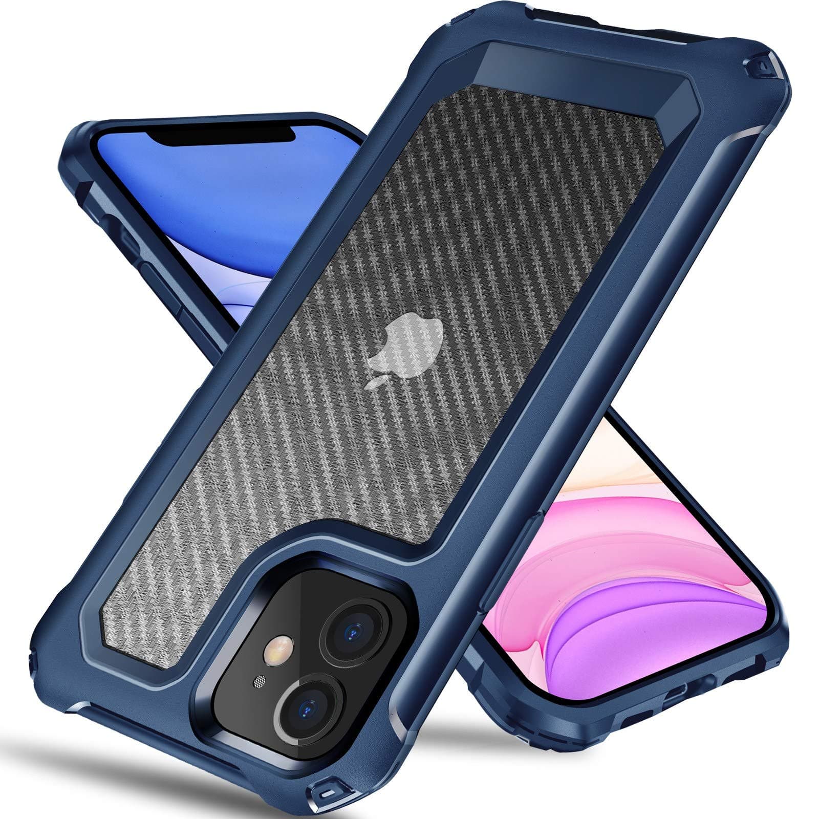 iPhone 11 Case, [Military Grade Shockproof] [Hard Carbon Fiber Back] [Soft TPU Bumper Frame] Anti-Scratch, Fingerprint Resistant, Protective Phone Case for iPhone 11, 6.1 Inch (Blue)