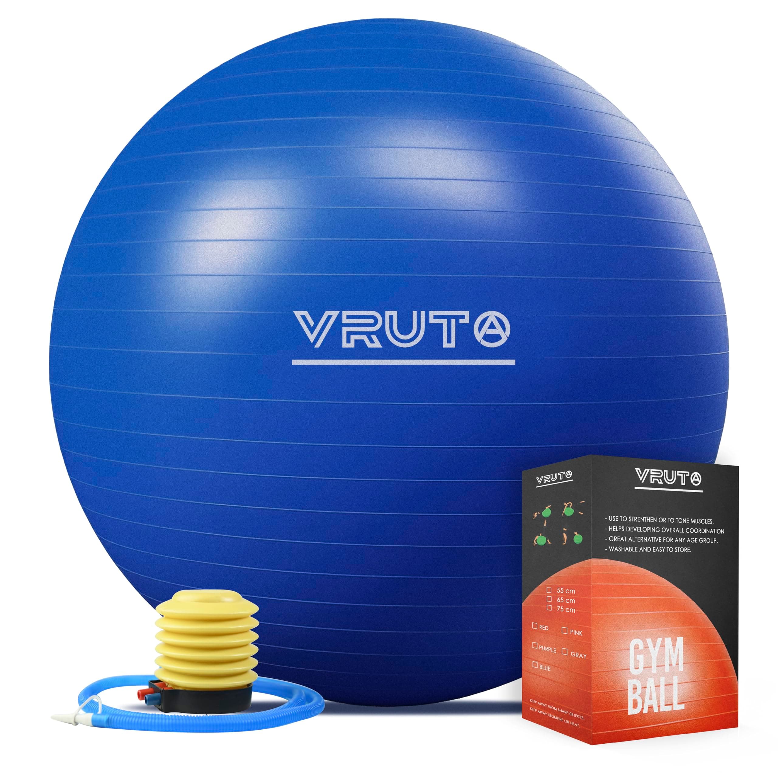 Vruta Gym Ball & Exercise Ball for Fitness, Stability, Gym, Balance Ball & Yoga Ball, Balance Stability Training, Birthing Ball for Pregnancy Ball with Foot Pump (65 CM)