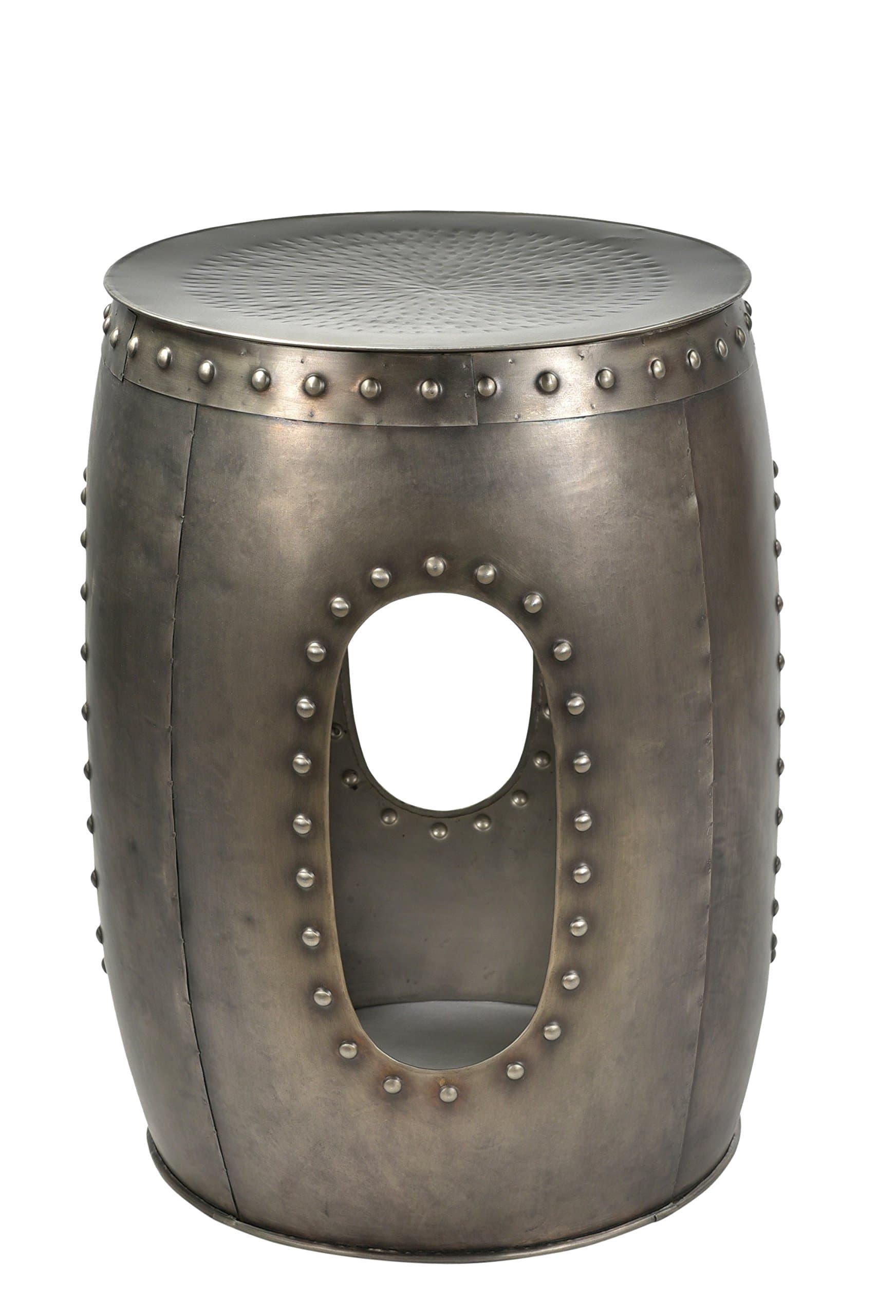 Drum Side Accent Table, Smaller Spaces, Living Room, Bedroom, Contemporary Accent Home Furniture- Nickel Light Antique