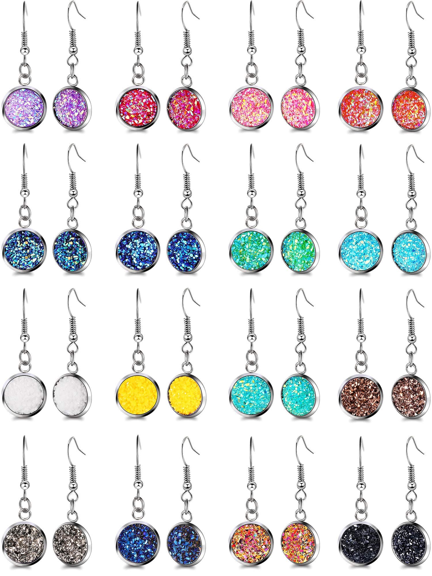Hicarer16 Pairs Faux Druzy Drop Earrings Colorful Dangle Earrings Resin Crystal Earrings for Women Girls