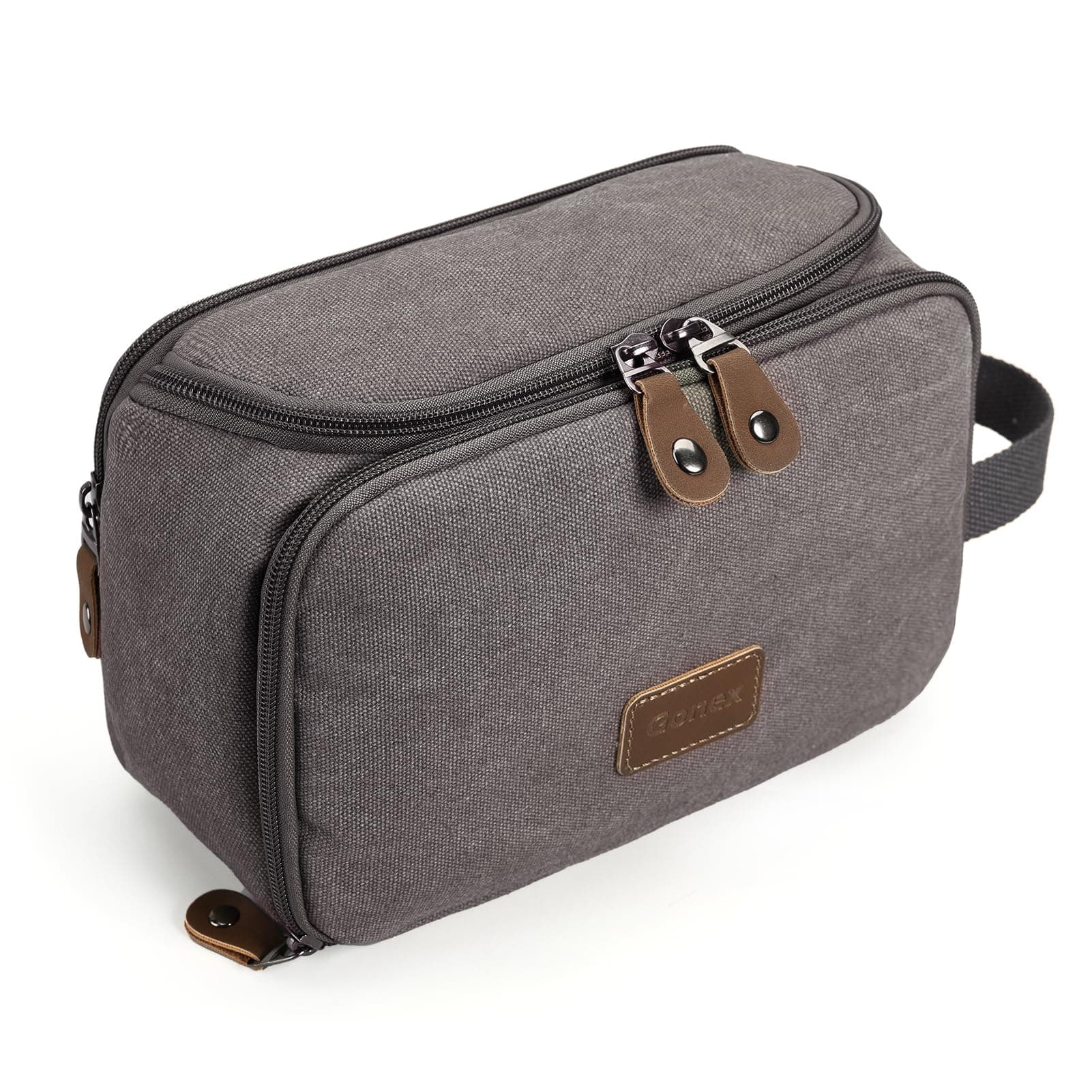 Travel Toiletry Bag for Men, Water Resistant Canvas Wide Open Shaving Bag with Wet Dry Compartment, Travel Essentials Toiletries Organizer, Grey