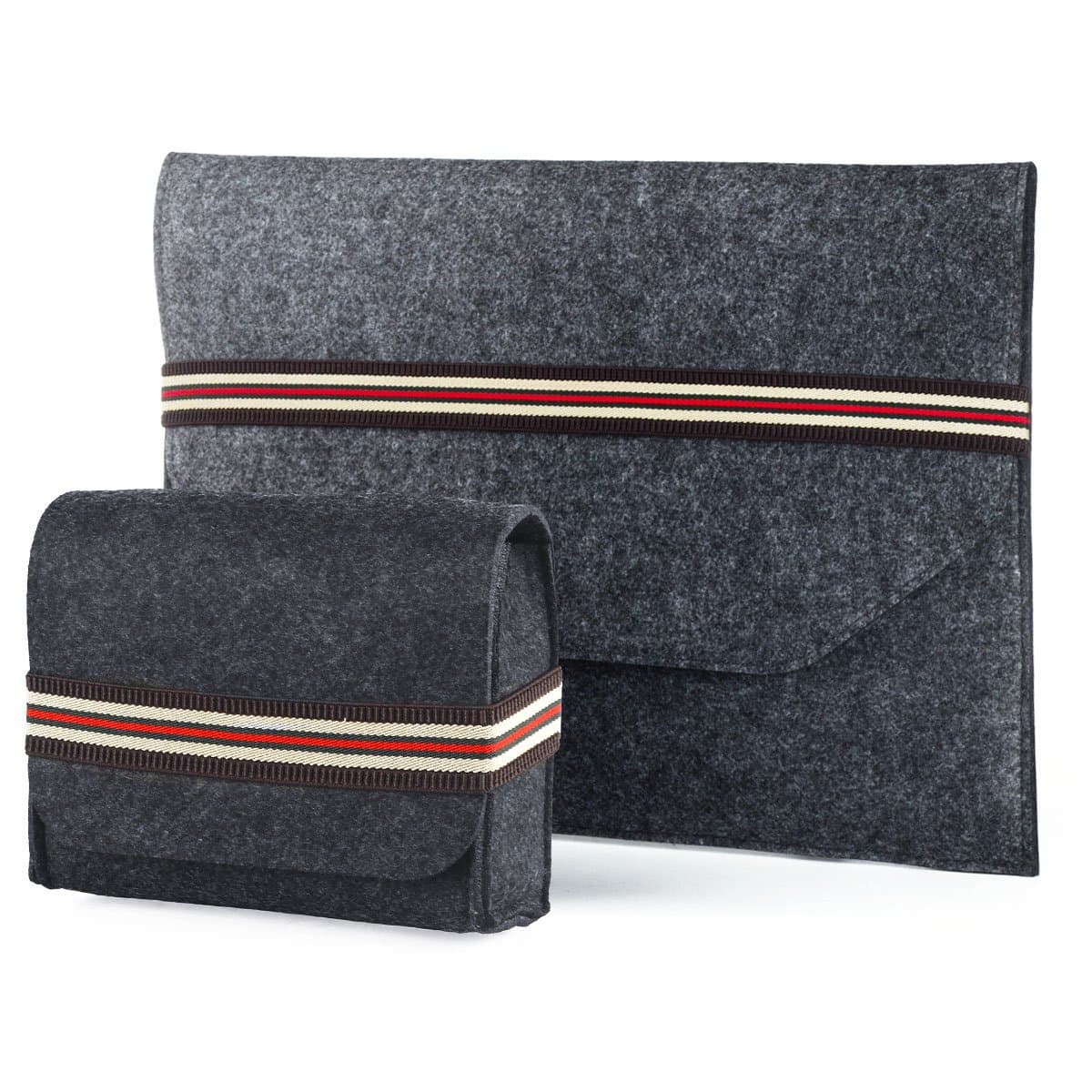 MacBook 12” Felt Sleeve 12 inch Laptop Netbook Sleeve with Mouse Accessories Pouch Bag Bundle – Versatile, Lightweight and Quick Access Case Protector Bag – Dark Gray