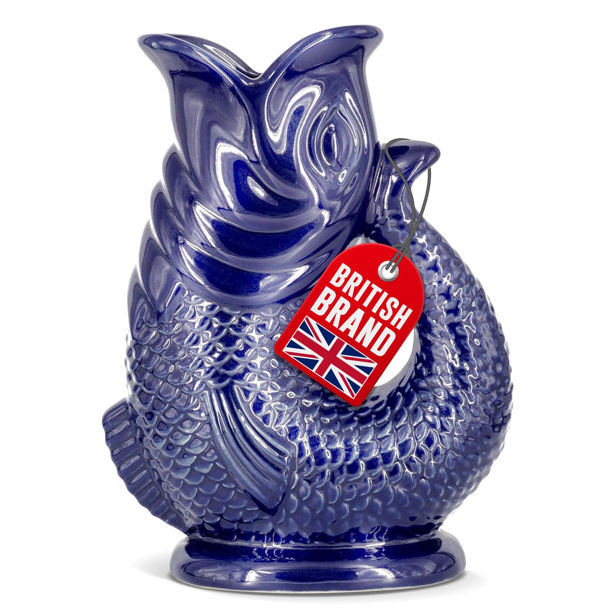 Glug Jug The Bubble Jug® Dark Cobalt Blue 1.5L Litre Extra Large Fish Shaped Decorative Ceramic Glugging Cocktail, Water and Gin Gurgling Pitcher
