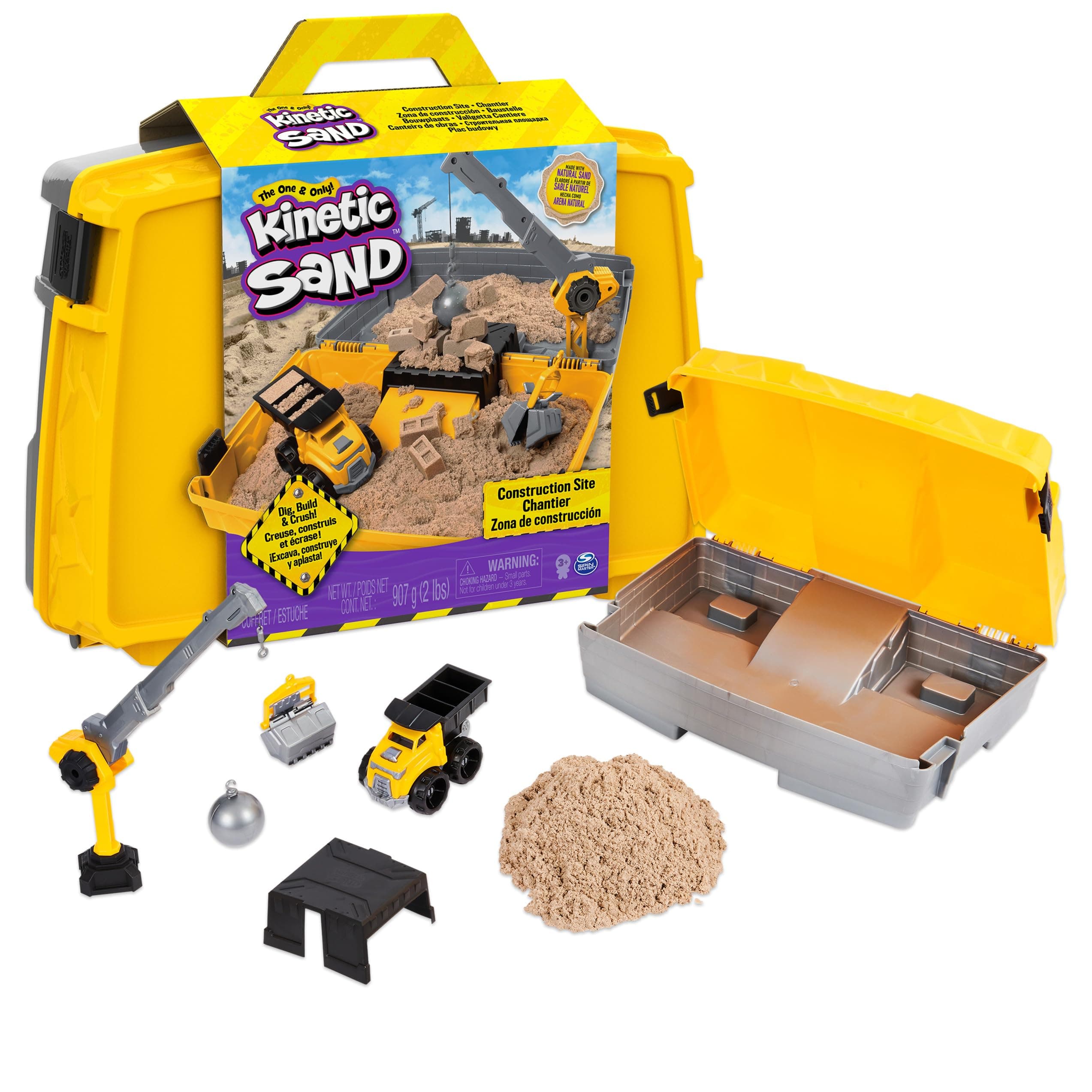 Kinetic Sand, Construction Site Folding Sandbox with Toy Truck and 2lbs of Play Sand, Sensory Toys for Kids Ages 3 and up