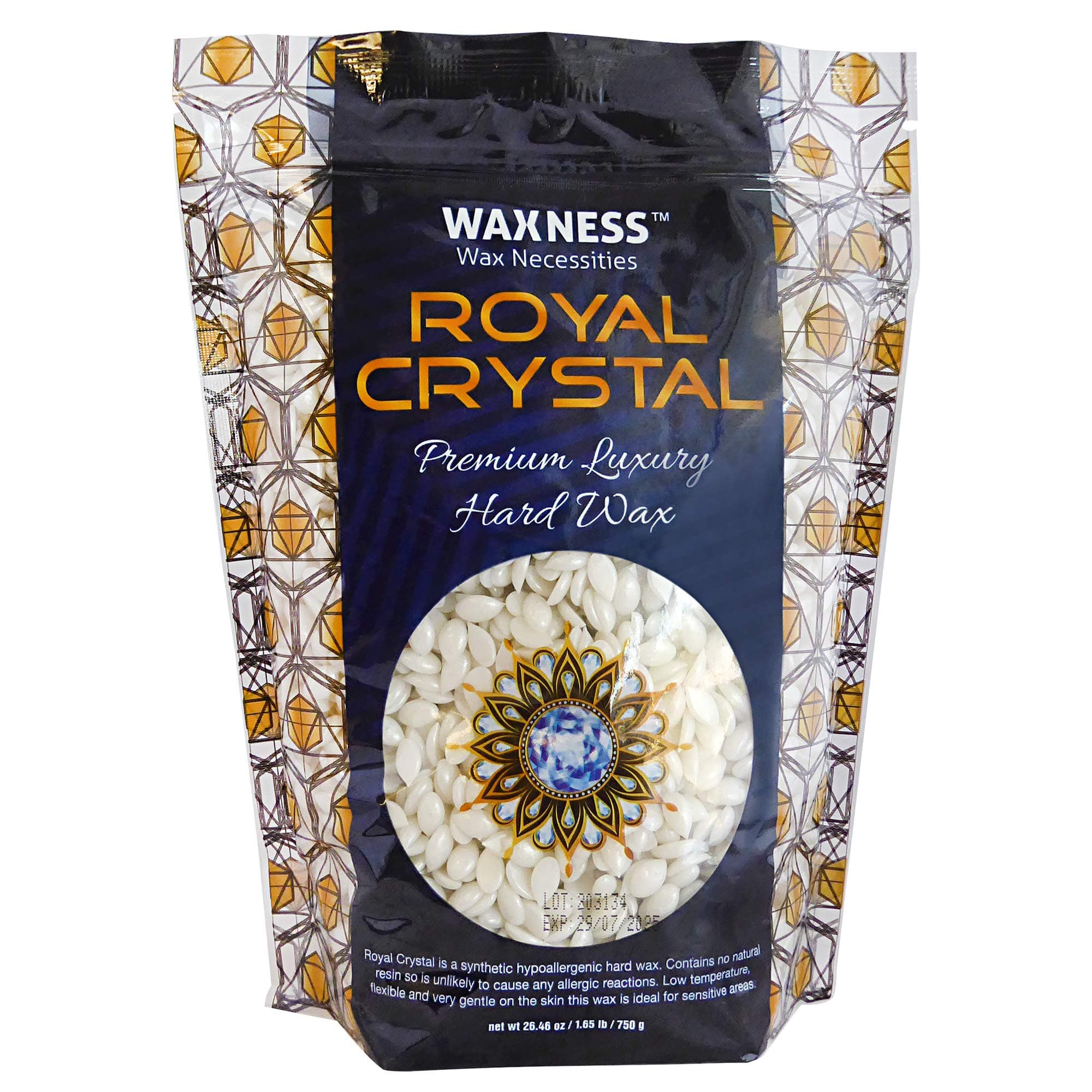 Waxness Royal Crystal Hard Wax Beads 1.65 lb (750 g) – Premium Rosin-Free Stripless Wax with Crystal Formula for Sensitive Areas, Professional Use – Made in Italy