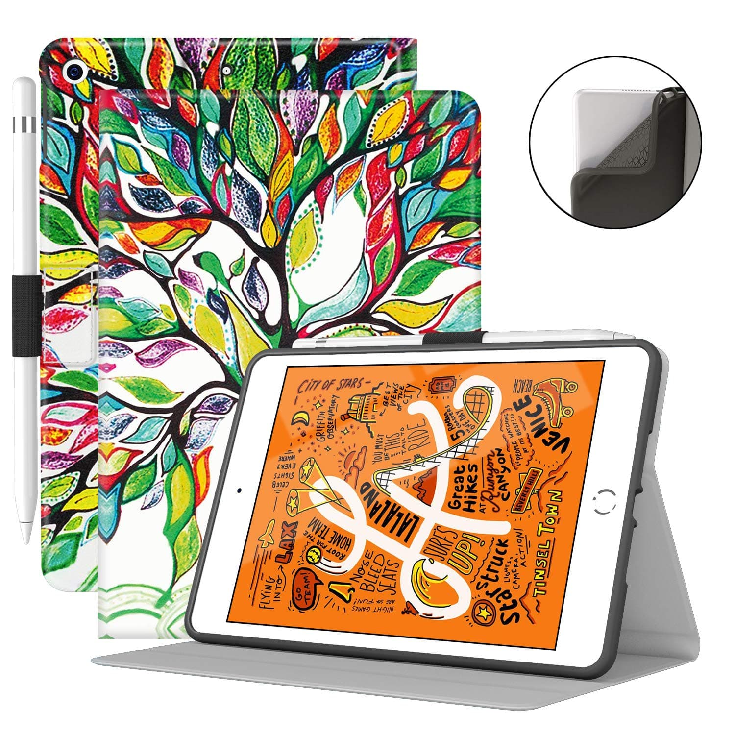 Supveco Case for iPad Mini 5(5th Generation, 2019 Release), Stand Folio Smart Cover with Auto Wake/Sleep, for iPad Mini 7.9 Inch, Colorful Tree