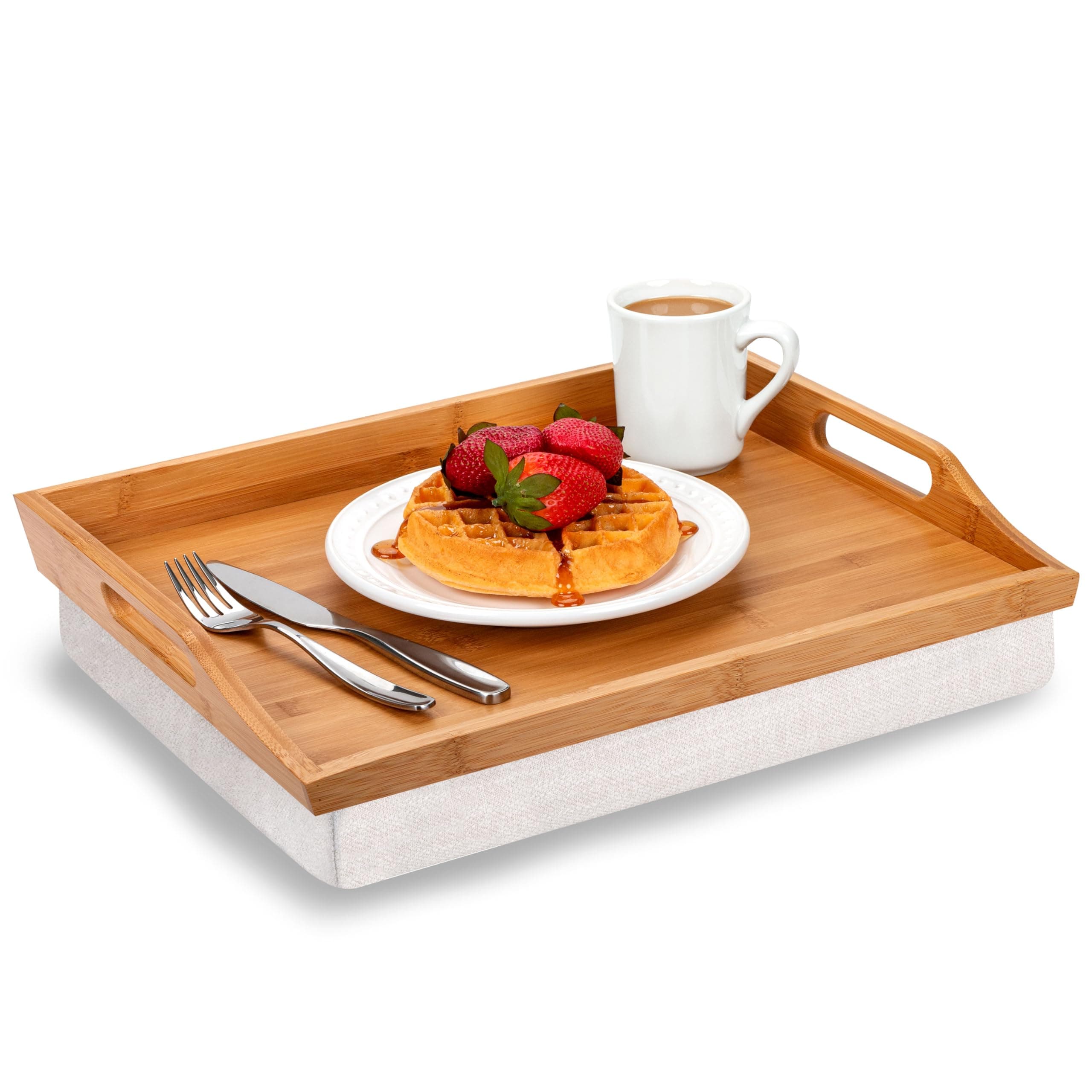 ROSSIE HOME Bamboo Wood Bed Tray, Lap Desk with Detachable Cushion, Serving Tray - Natural - Fits up to 15.6 Inch Laptops - Style No. 76107