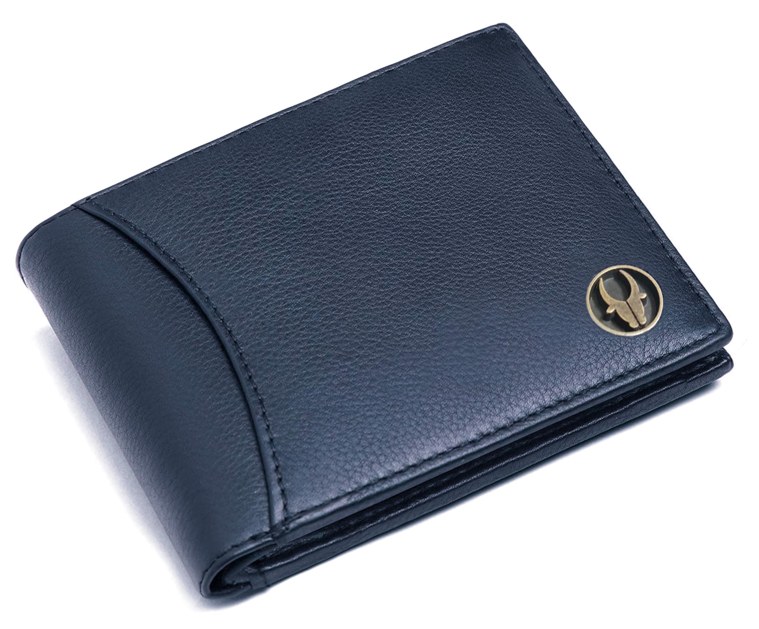 Top Grain Leather Wallet for Men I Ultra Strong Stitching I 2 Currency Compartments (Blue Print)