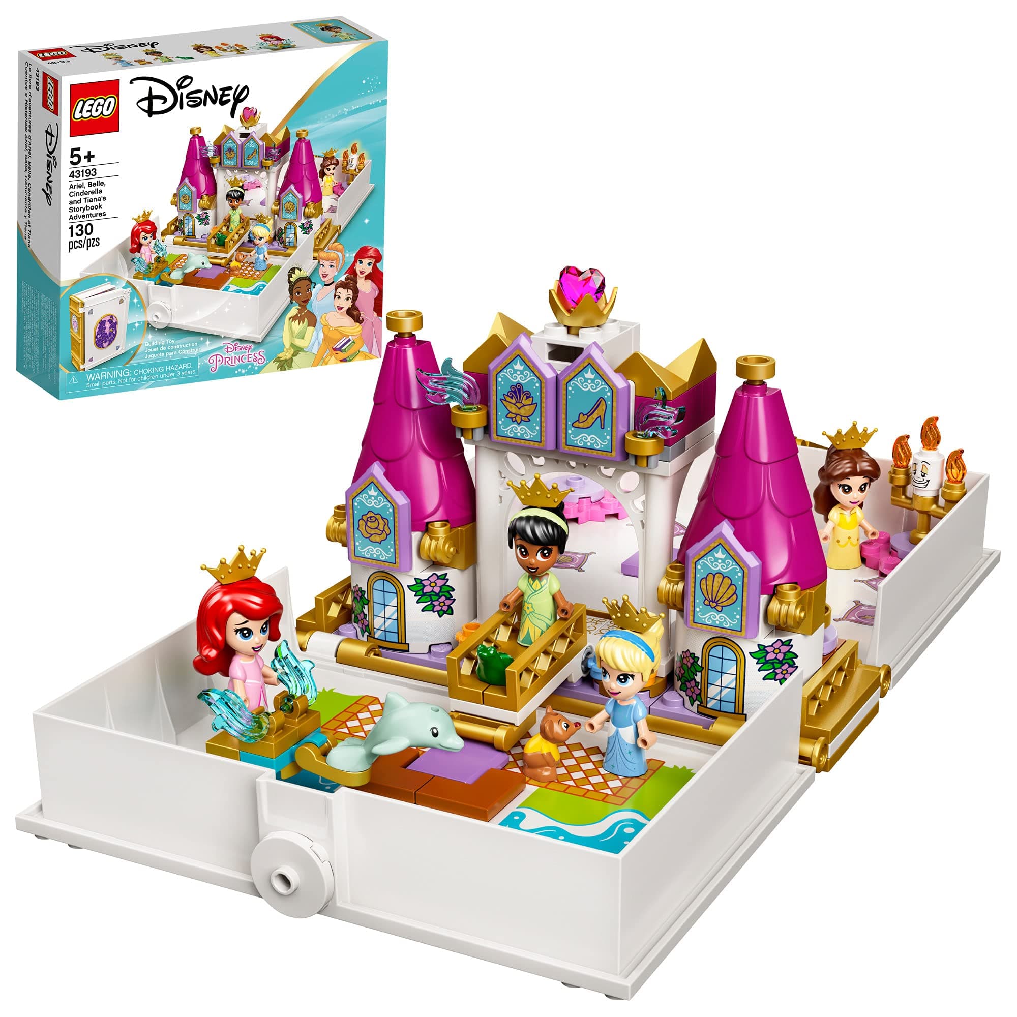 Disney Ariel, Belle, Cinderella and Tiana’s Storybook Adventures 43193 Building Toy for Kids; New 2021 (130 Pieces)