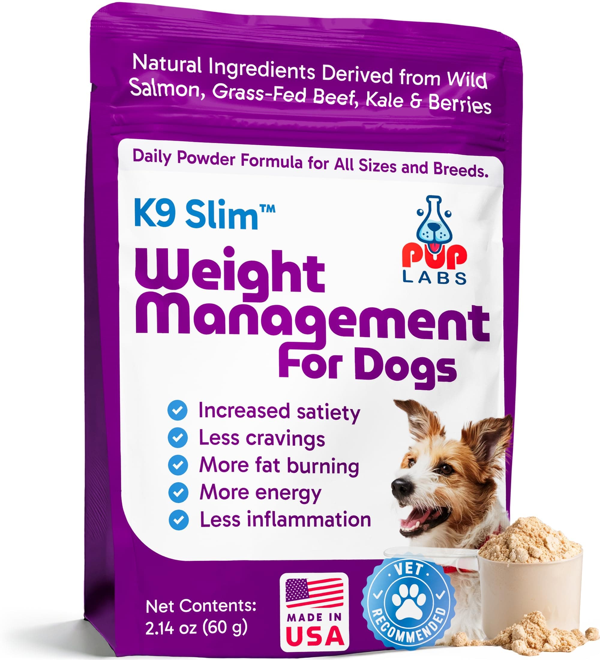 K9 Slim Dog Weight Loss Supplement, Natural Weight Management Dog Food Topper for Less Cravings, More Fat Burning and Energy, 2.14 oz Bag