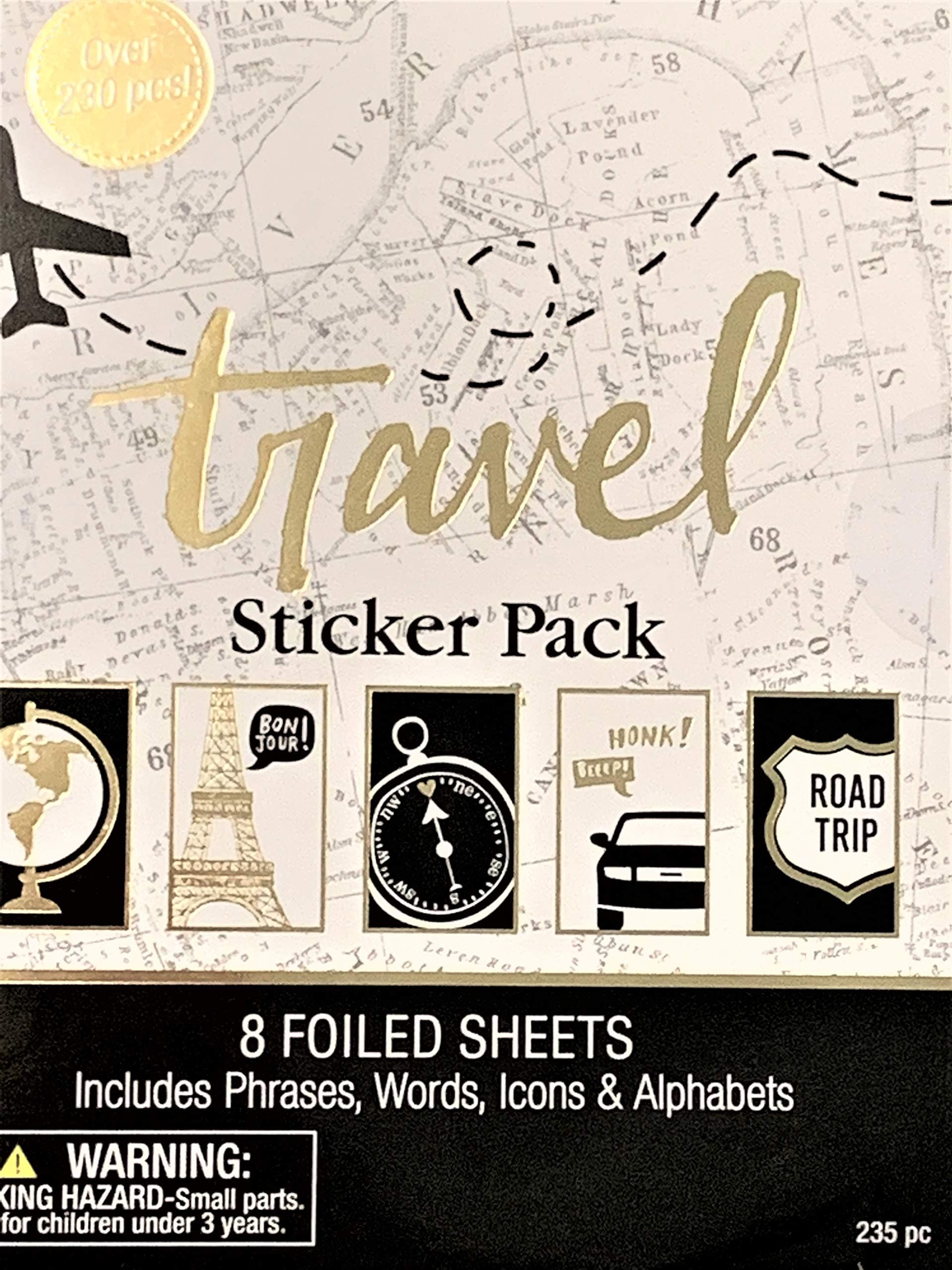 Elegant Blooms & Things Travel Sticker Book, 235 pcs, Black, Gold Foil, White, Journals, Albums, Planners