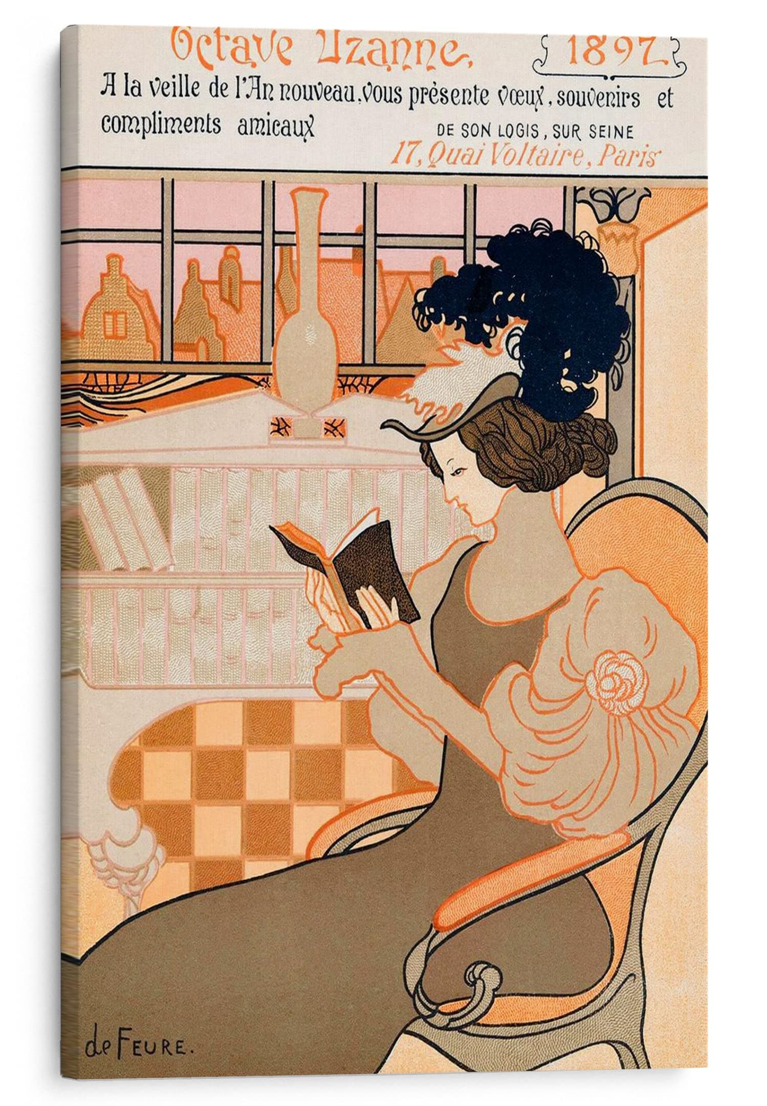 PRINTROY, Nieuwjaarswens Van Octave Uzanne Voor Het Jaar 1897 Canvas Wall Art Print by Georges De Feure, Framed Prints Artwork for Living Room Bedroom Office Home Decor 51X76 cm (20"X30")