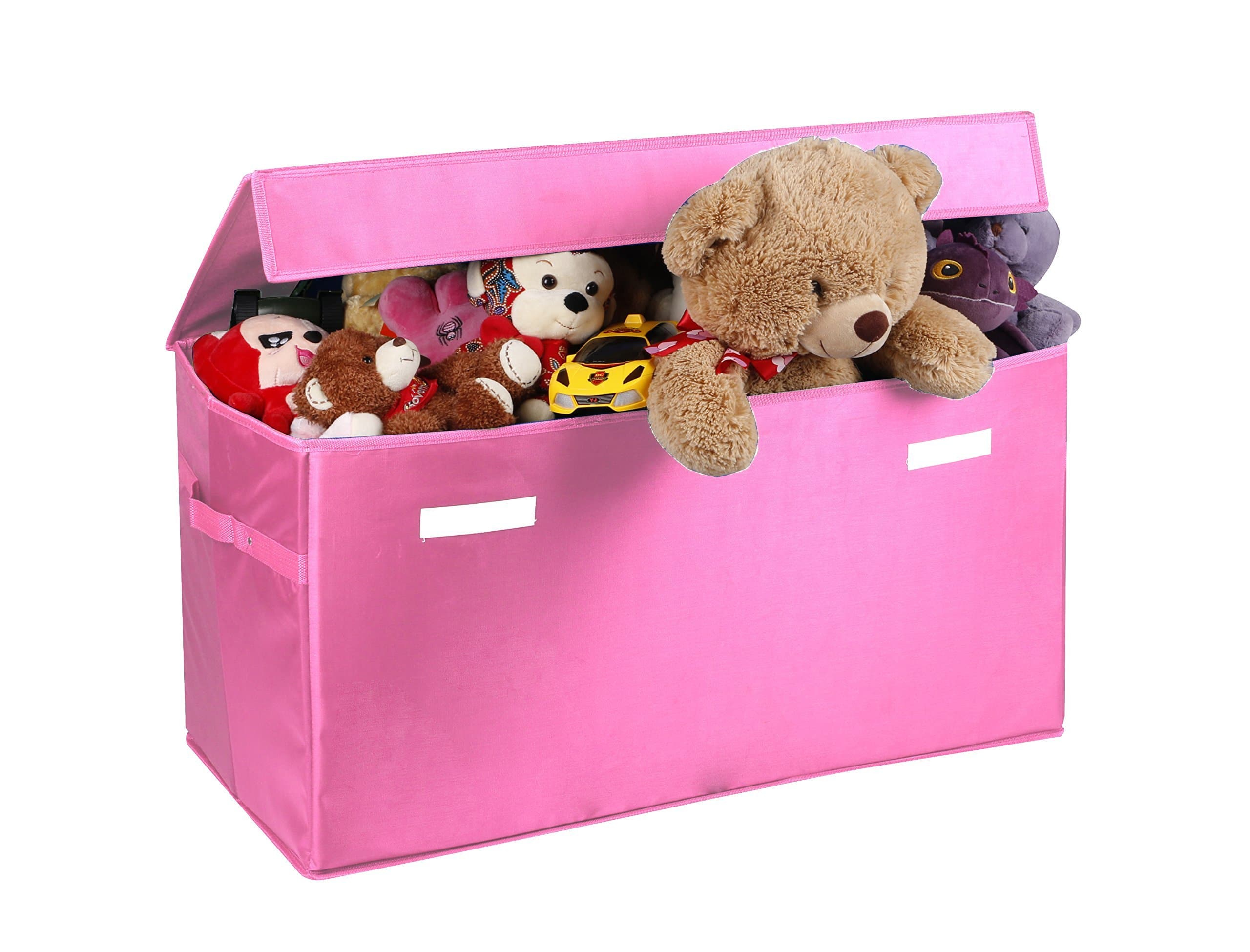 Collapsible Toy Chest for Kids (XX-Large) Storage Basket w/Flip-Top Lid | Toys Organizer Bin for Bedrooms, Closets, Child Nursery | Store Stuffed Animals, Games, Clothes (Pink)