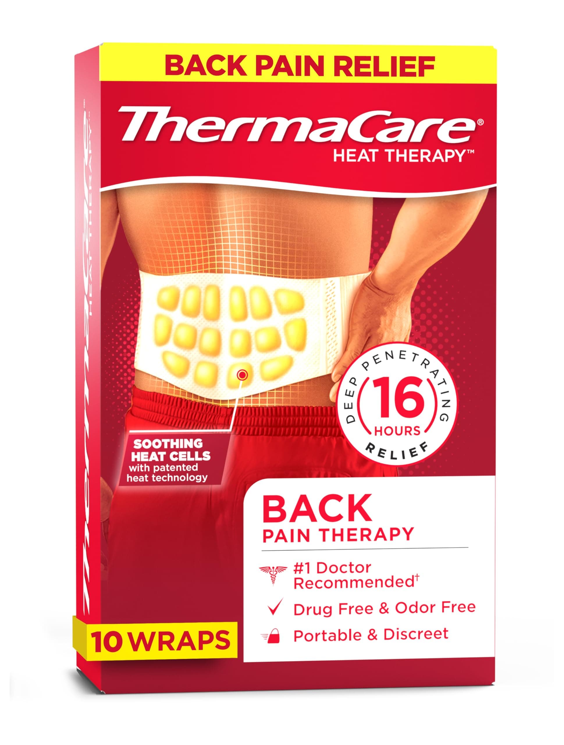 Advanced Back & Hip HeatWraps, Long-Lasting, Disposable Heat Therapy for Lower Back Pain, Muscle Soreness, & Herniated Discs, Drug-Free (L-XL, Pack of 10)