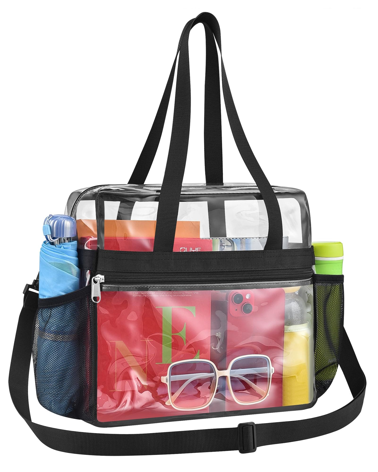 Clear Bag for Stadium Events 12x6x12 inches, Clear Tote Bag with Reinforced Strap, Clear HandBag for Sports Concert