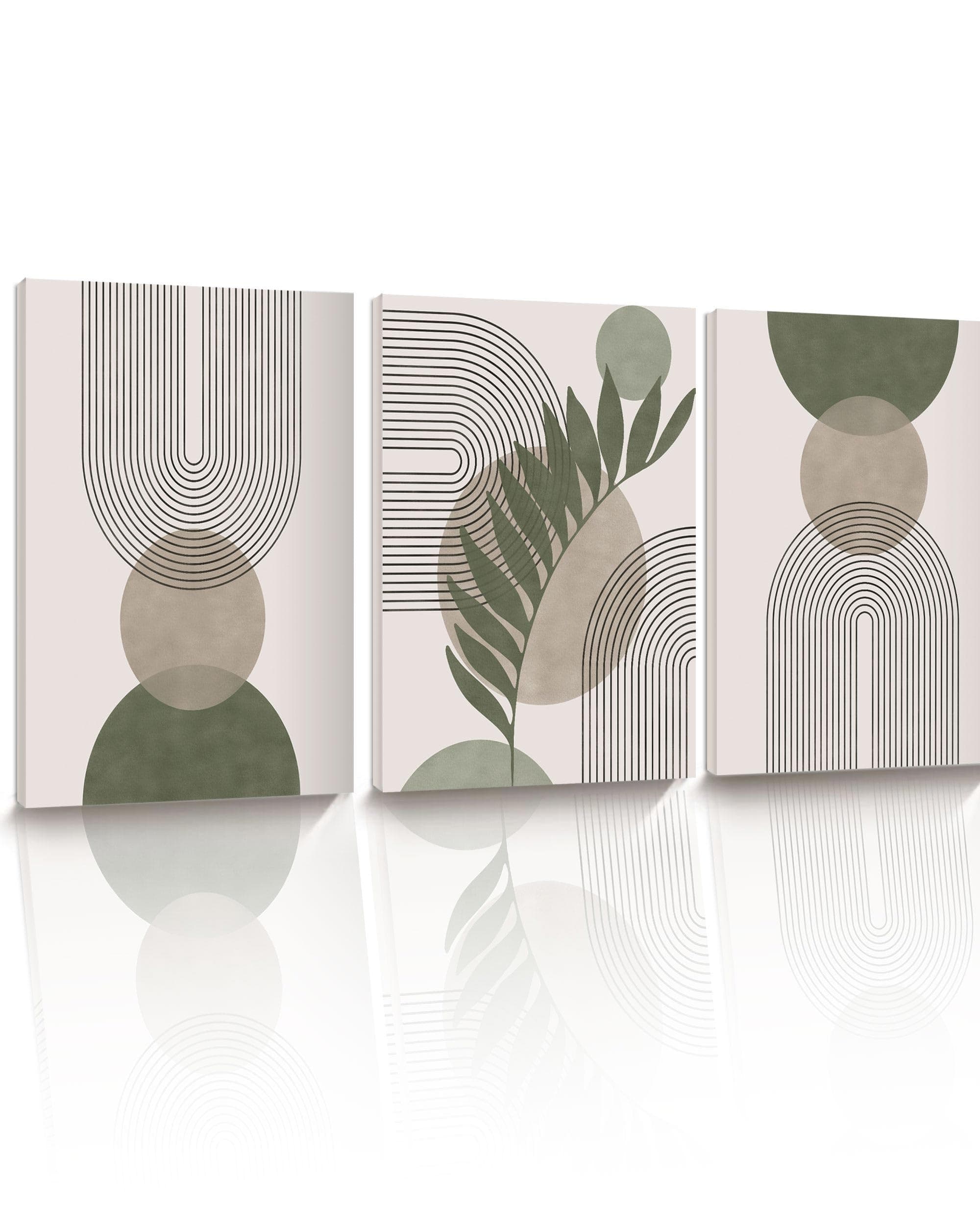 HesenDot Sage Green Boho Framed Wall Art,30x40CM Canvas Posters Prints,Minimalist Wall Decor,Mid-Century Modern Abstract Printing for Living Room Bedroom Bathroom Office,Set of 3