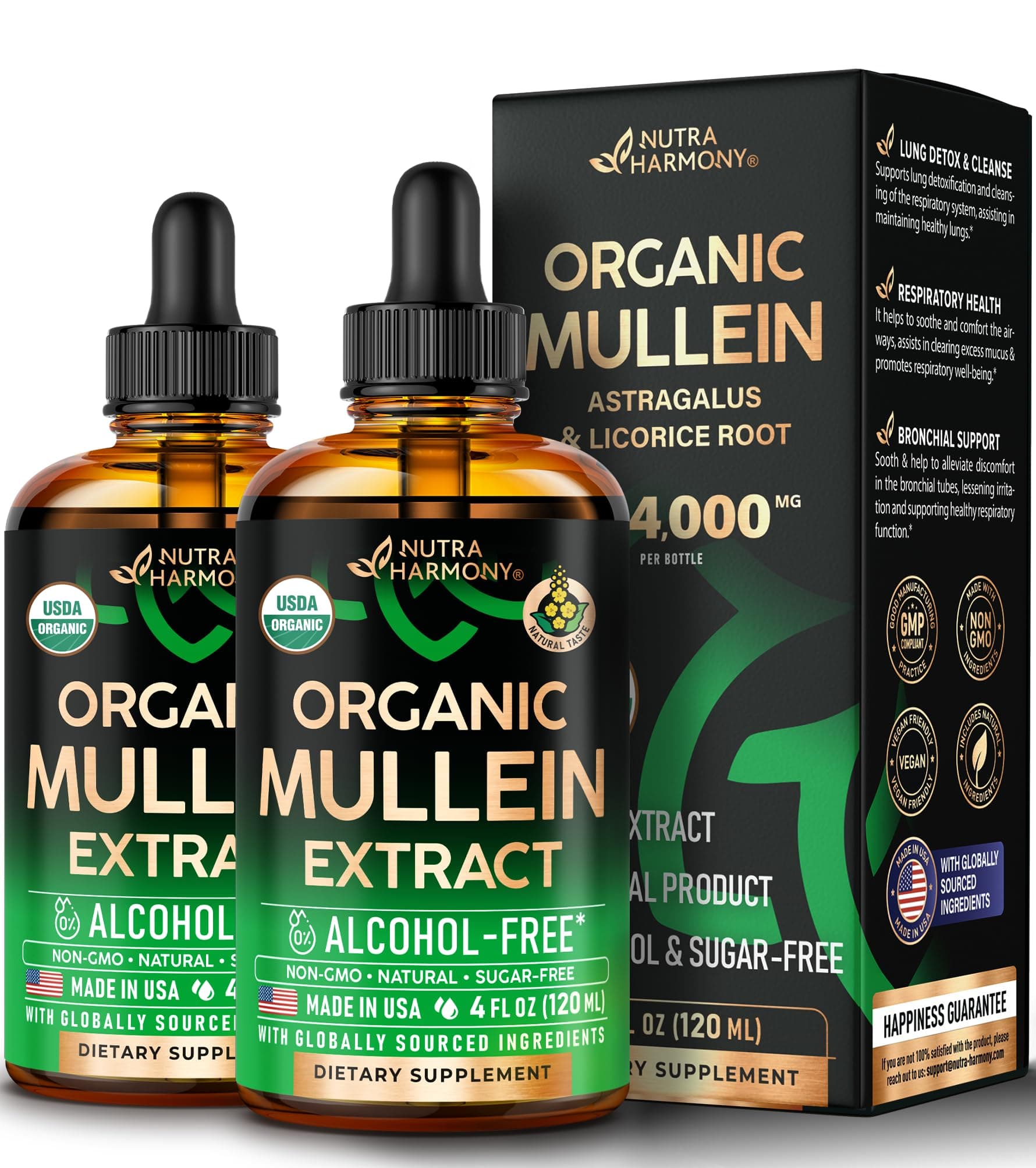 Mullein Drops for Lungs - USDA Organic Liquid - Mullein Leaf Extract Supplement - Made in USA - Lung & Bronchial Cleanse for Smokers - Respiratory Health Support - As Tincture, Tea, Pills - Pack of 2