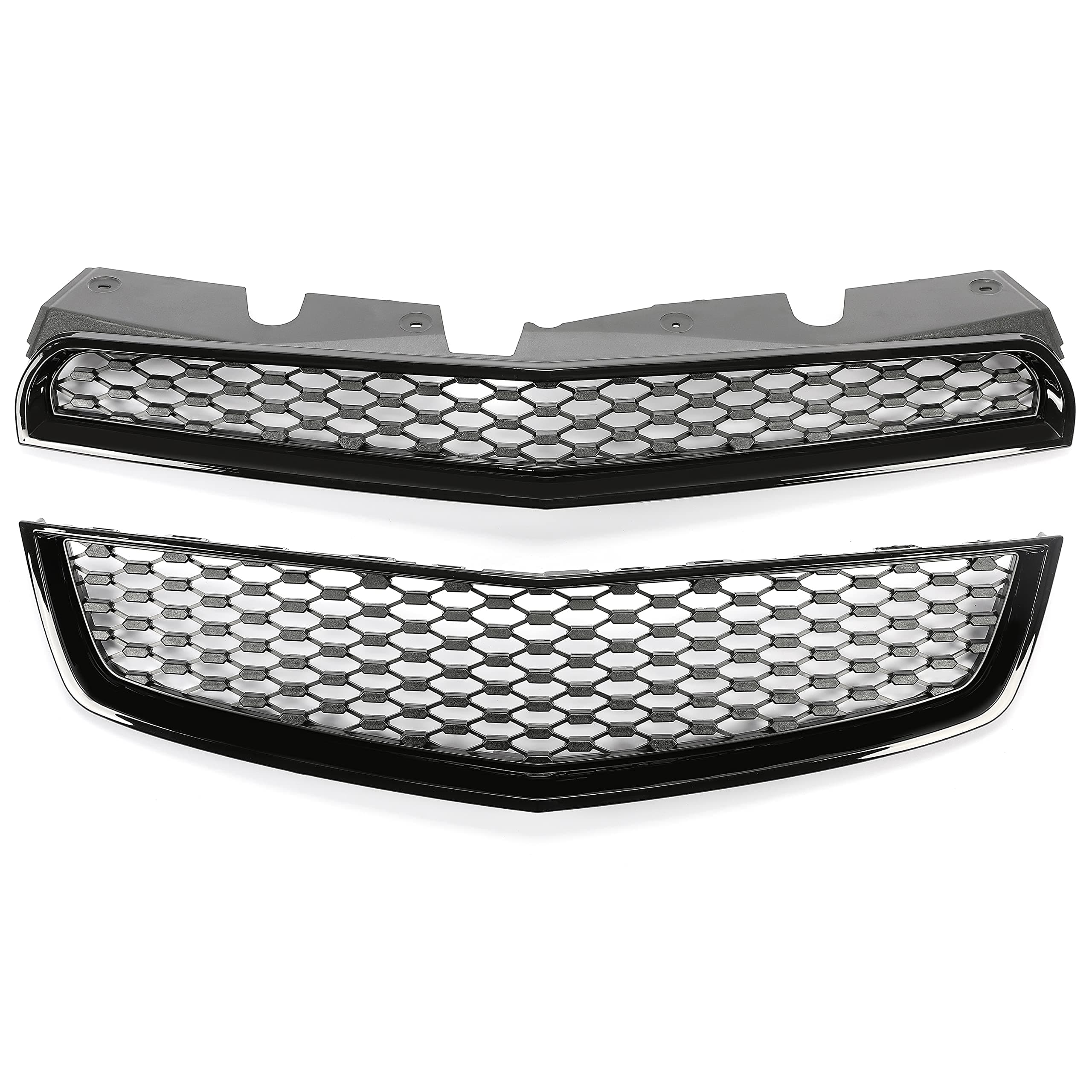 KUAFU Upper & Lower Grill Compatible with 2010-2015 Chevy Chevrolet Equinox GM1200622 25798744 GM1200621 25798747 Front Bumper Mesh Hood Grille Black