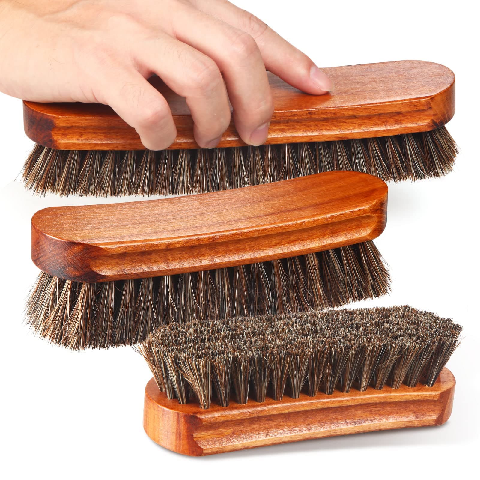 4 Pcs Horsehair Shine Shoes Brush Kit Polish Dauber Applicators Cleaning Leather Shoes Boots Care Brushes Suede Cleaner Brush with Microfiber Shoe Gloves(3 Pcs Shine Brush)