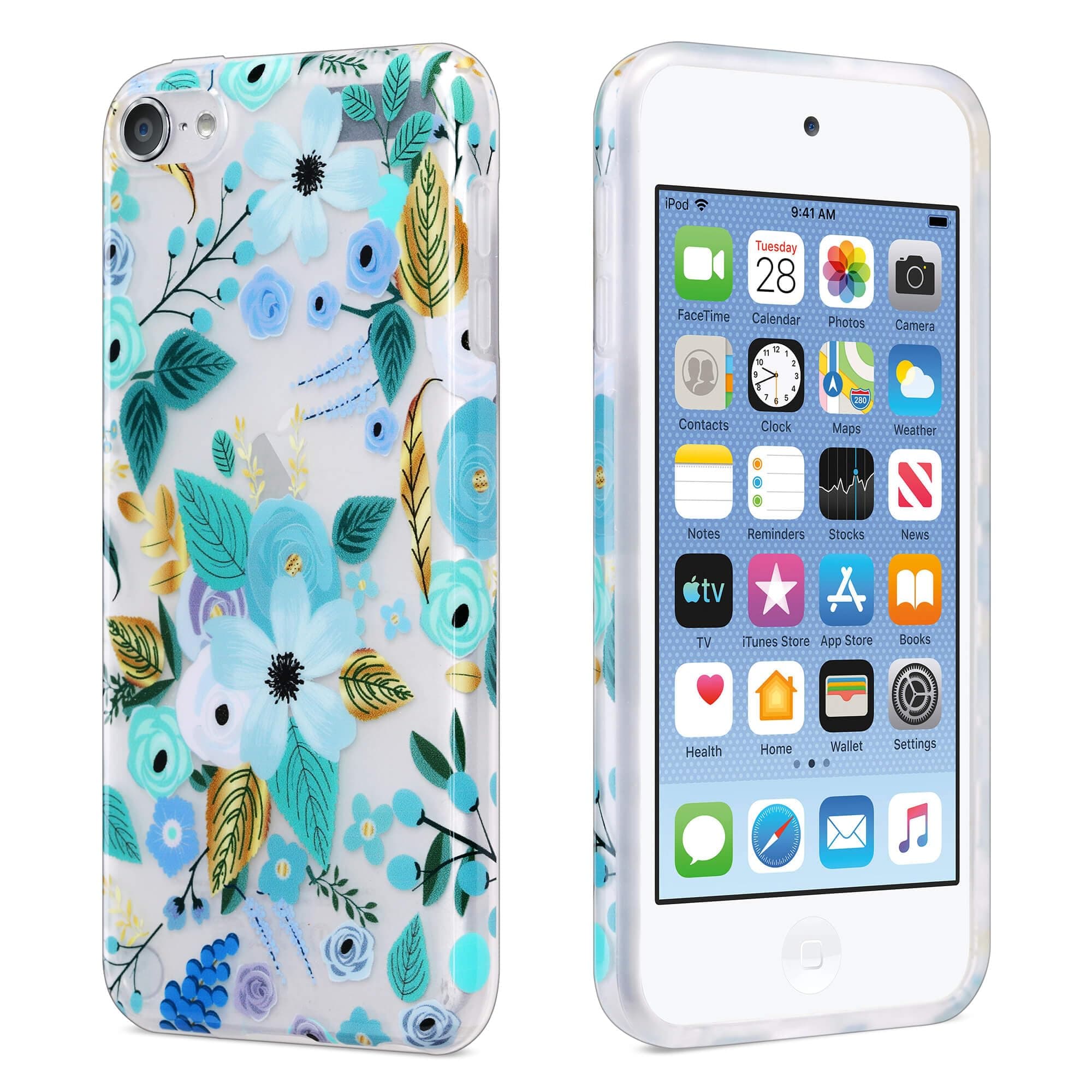 ULAK Compatible With Ipod Touch 7 Case, Slim Thin Soft TPU Case For Girls, Shockproof Protective Back iPad Cover For Ipod Touch 7Th/6Th/5Th Generation, Blue Floral