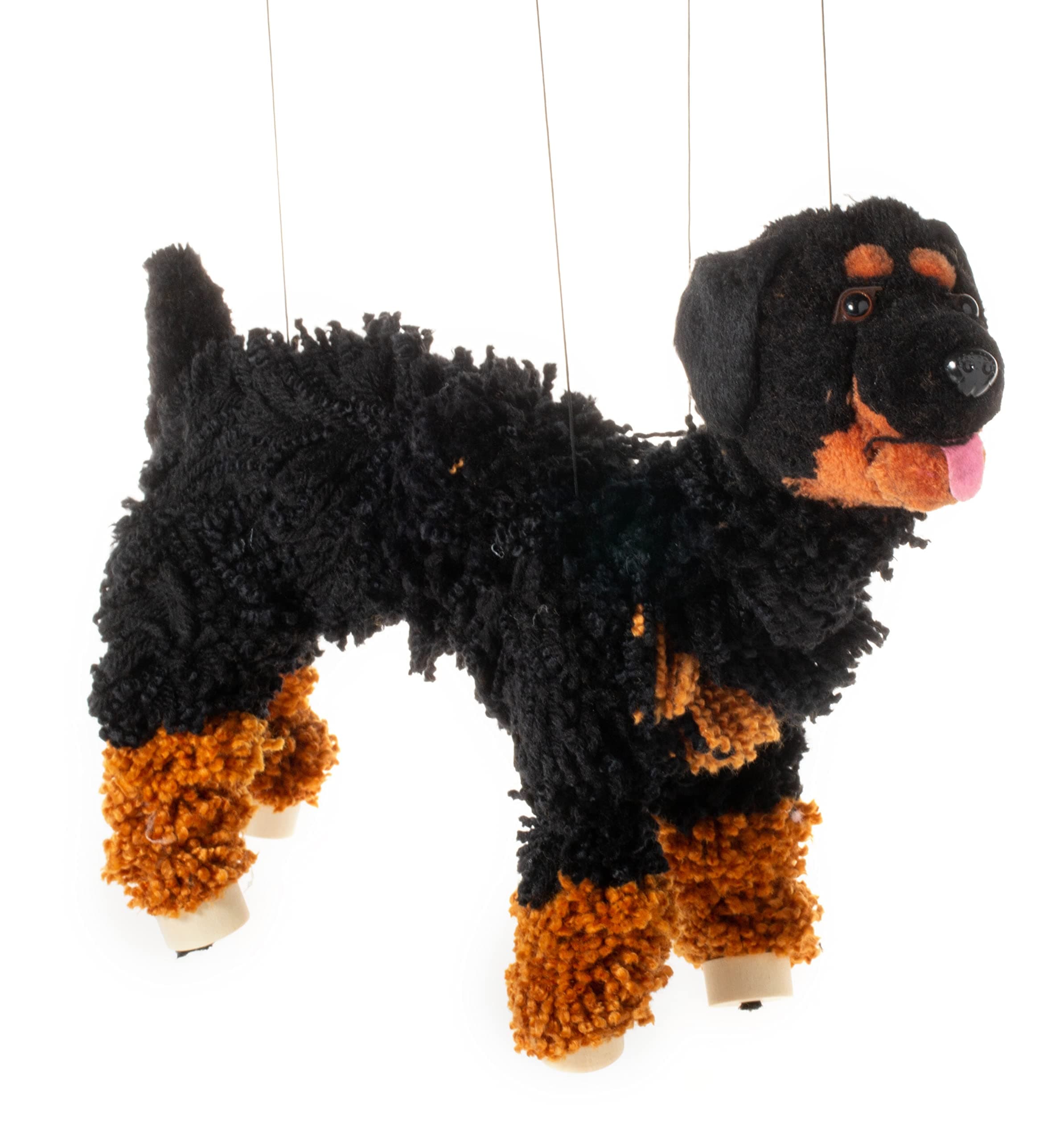 Artisan Owl Golden Rottweiler Marionette Puppet - Yarn Dog with Wooden Feet, Detachable Strings (Black and Brown)