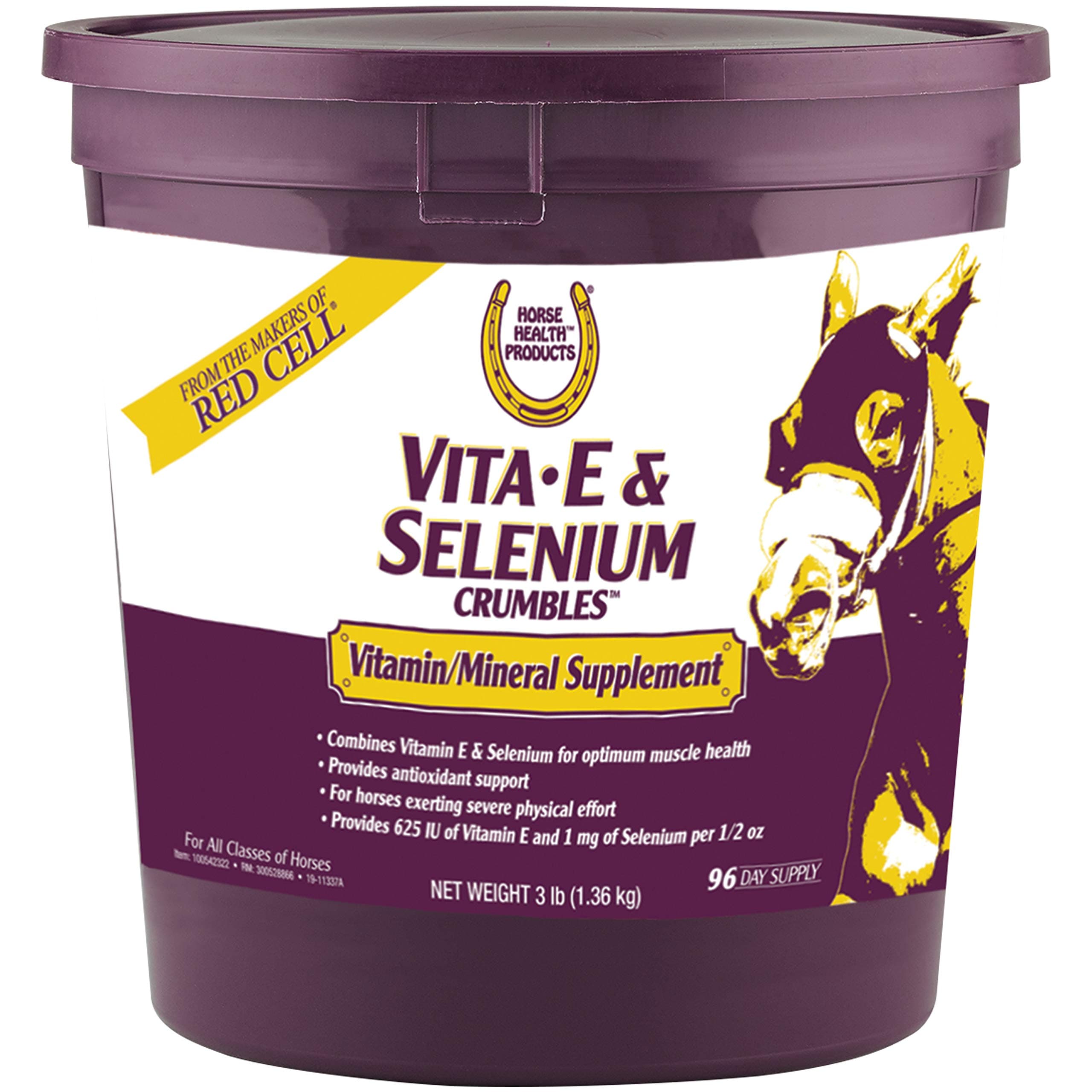 Farnam Horse Health Vita E & Selenium Crumbles Horse Vitamin Supplement, Supports optimal muscle health & antioxidant support, 3 lbs., 96 day supply