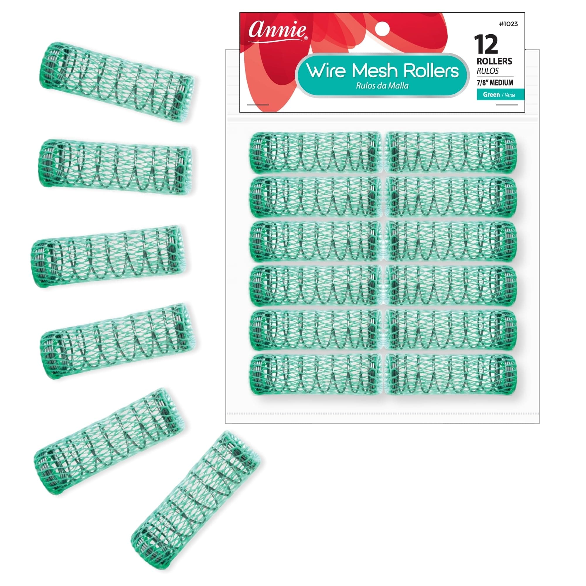 Wire Mesh Rollers – Medium 7/8 Inch Hair Curlers for Defined Curls & Waves, Heatless Styling Tools for All Hair Types – 12 Count (Green)