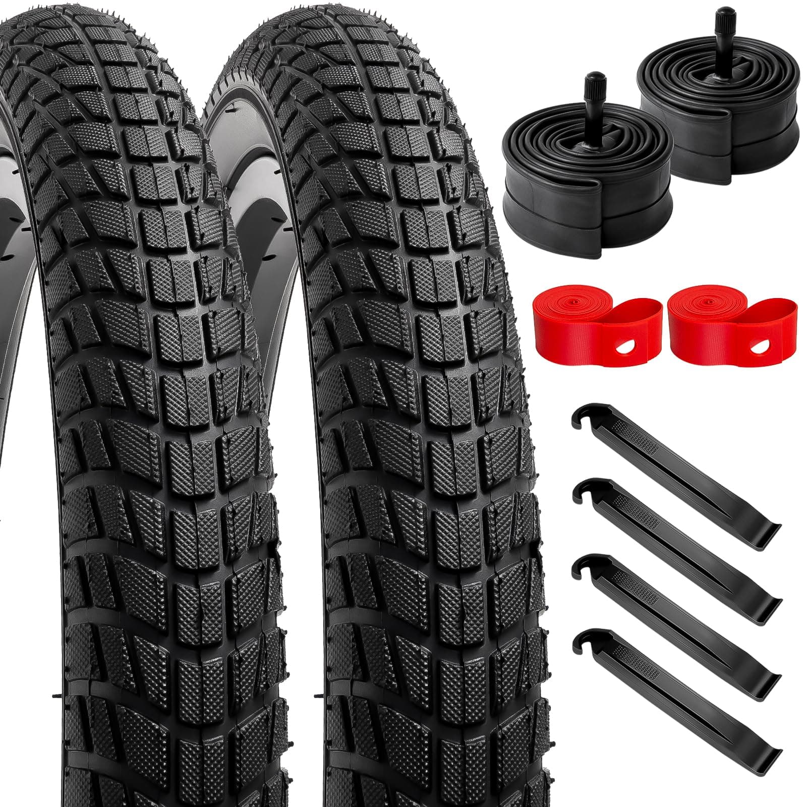 YunSCM 18" Bike Tires 18 x 2.125 57-355 ETRTO and 18" Bike Tubes 18x1.75/2.125 AV32mm Schrader Valve with 2 Rim Strips Compatible with 18x2.125 Bike Bicycle Tires and Tubes- 2Pack (Y704)