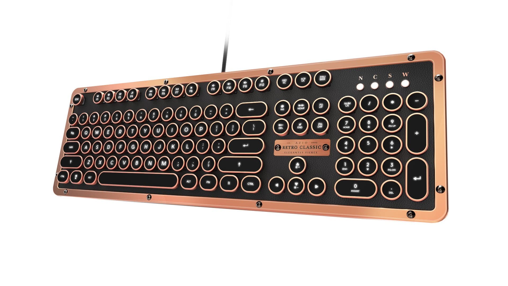 Azio Retro Classic Usb (Artisan) - Wired Vintage Backlit Leather Mechanical Keyboard For Pc (Mk-Retro-L-03-Us)