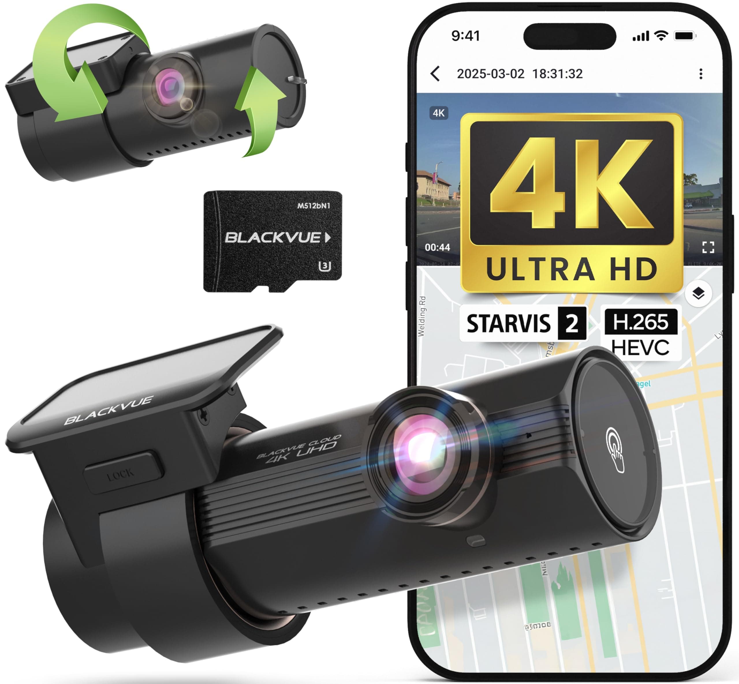 BlackVue DR970X-2CH Plus 64GB | 4K/Full HD Dual-Channel Cloud Dashcam | STARVIS 2 CMOS Sensor | Built-in Wi-Fi, GPS, Parking Mode Voltage Monitor | LTE and Mobile Hotspot via Optional LTE Module