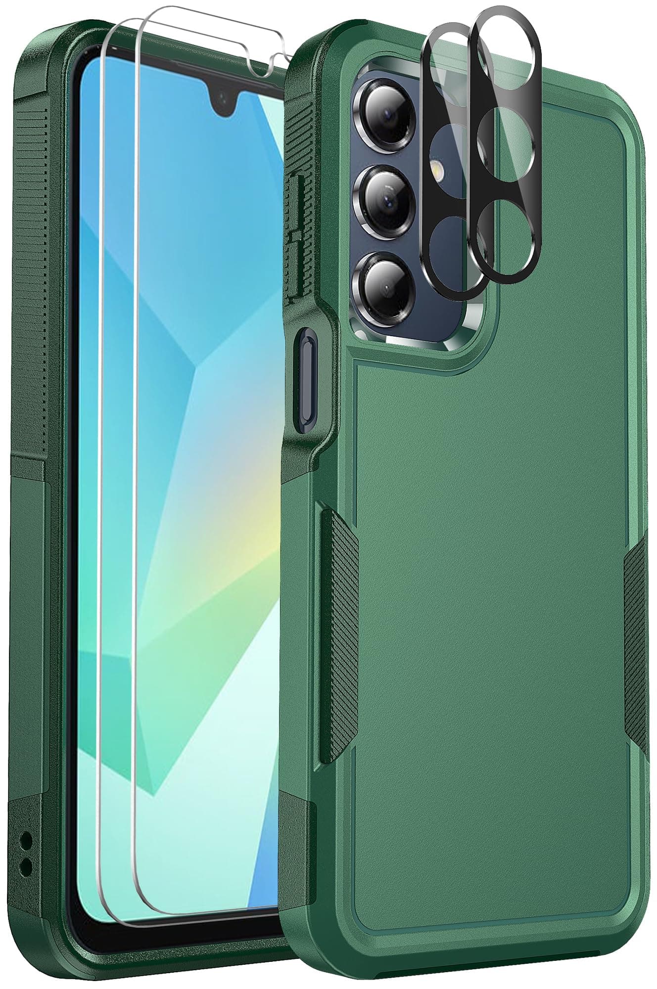 Ezanmull for Samsung Galaxy A16 5G Phone Case, [Military Grade Drop Protection] [Glass Screen Protector + Camera Lens Protector] Non-Slip Shockproof Case for Samsung Galaxy A16 5G (Green)