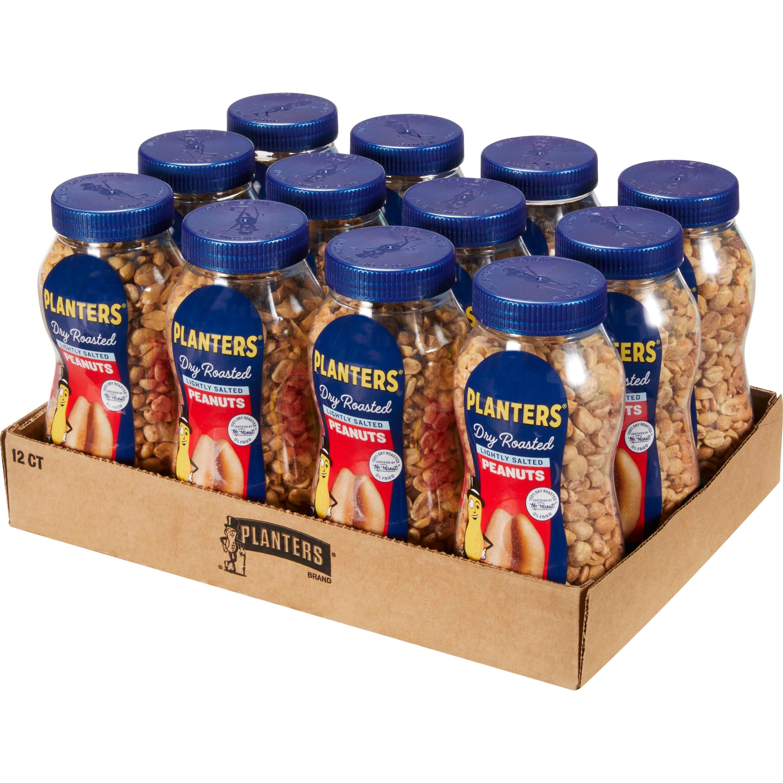 Peanuts, Dry Roasted Peanuts, Lightly Salted Snack Mix, Snacks for Adults - 16 oz. Jars, Pack of 12 PLANTERS Nuts