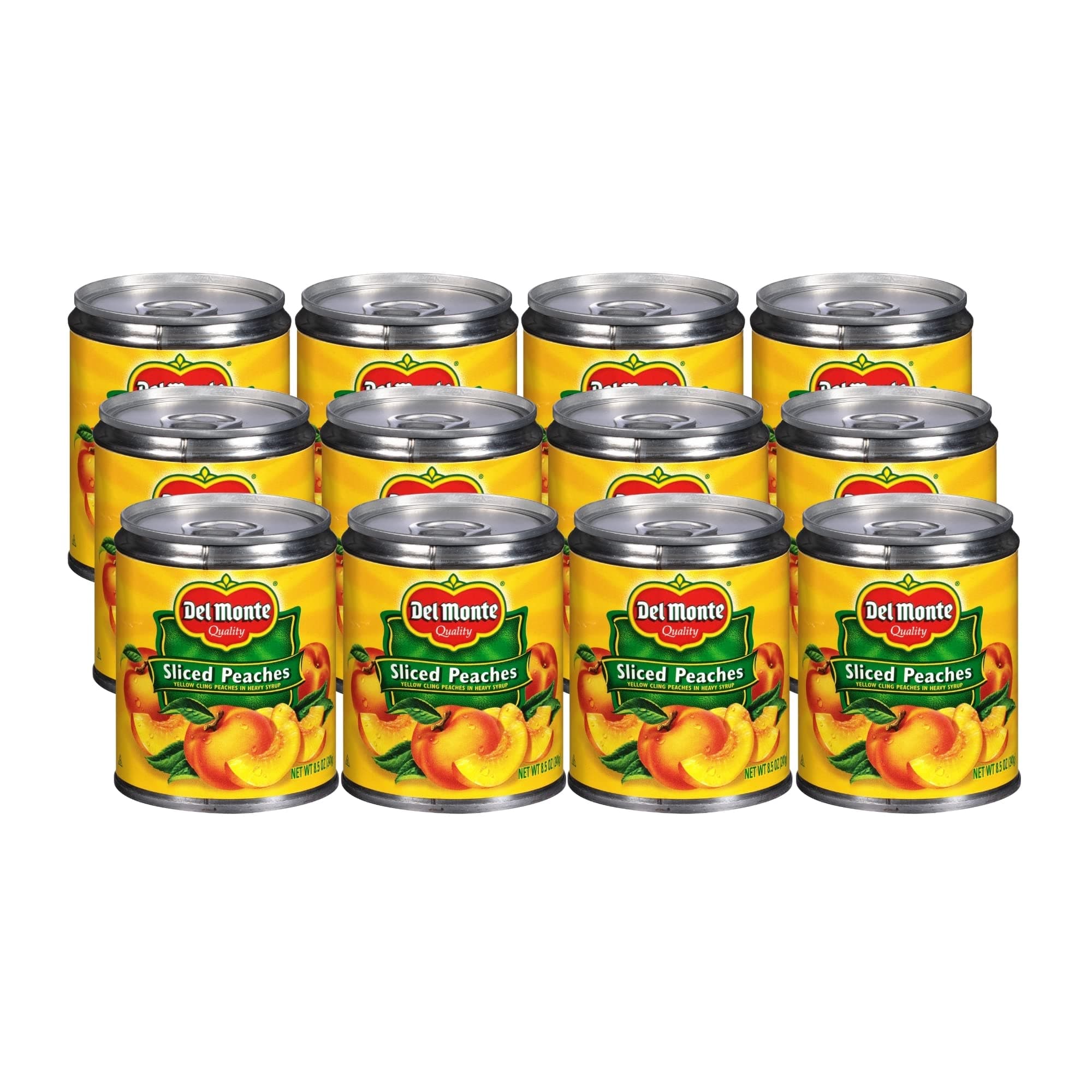 Del Monte Sliced Yellow Cling Canned Peaches in Heavy Syrup, 8.5 oz Can (Pack of 12 Cans)