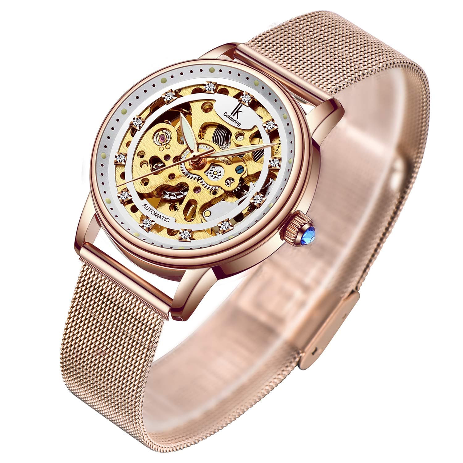 Women's Watch Luxury Mechanical Stainless Steel Skeleton Steampunk Automatic Self Winding Wristwatch