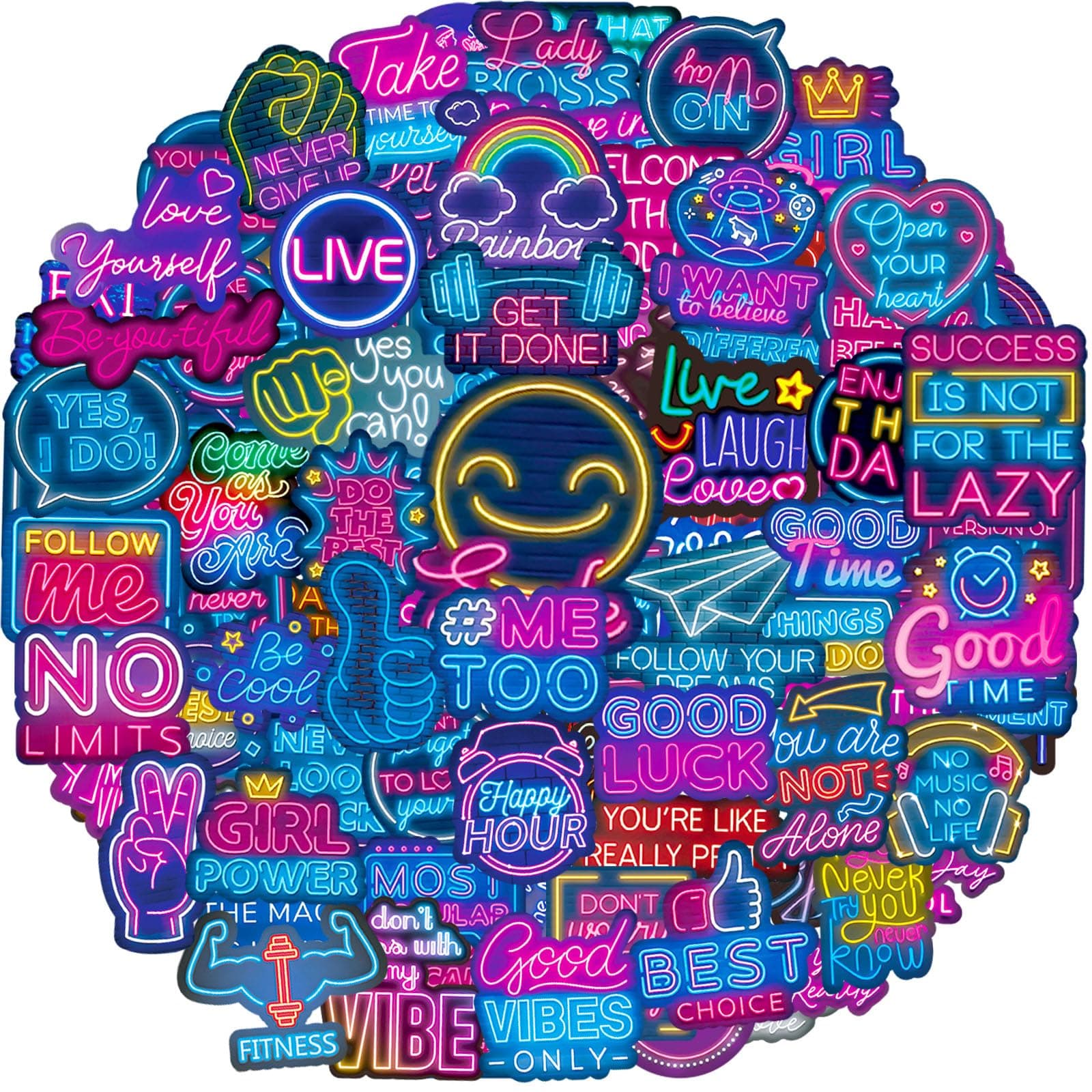 Motivational Inspirational Stickers 100 Pcs Positive Affirmation Quote Neon Sticker Packs, Teacher Classroom Prizes for Reward, Waterproof Vinyl Stickers for Water Bottles Laptop Scrapbook Journal etc