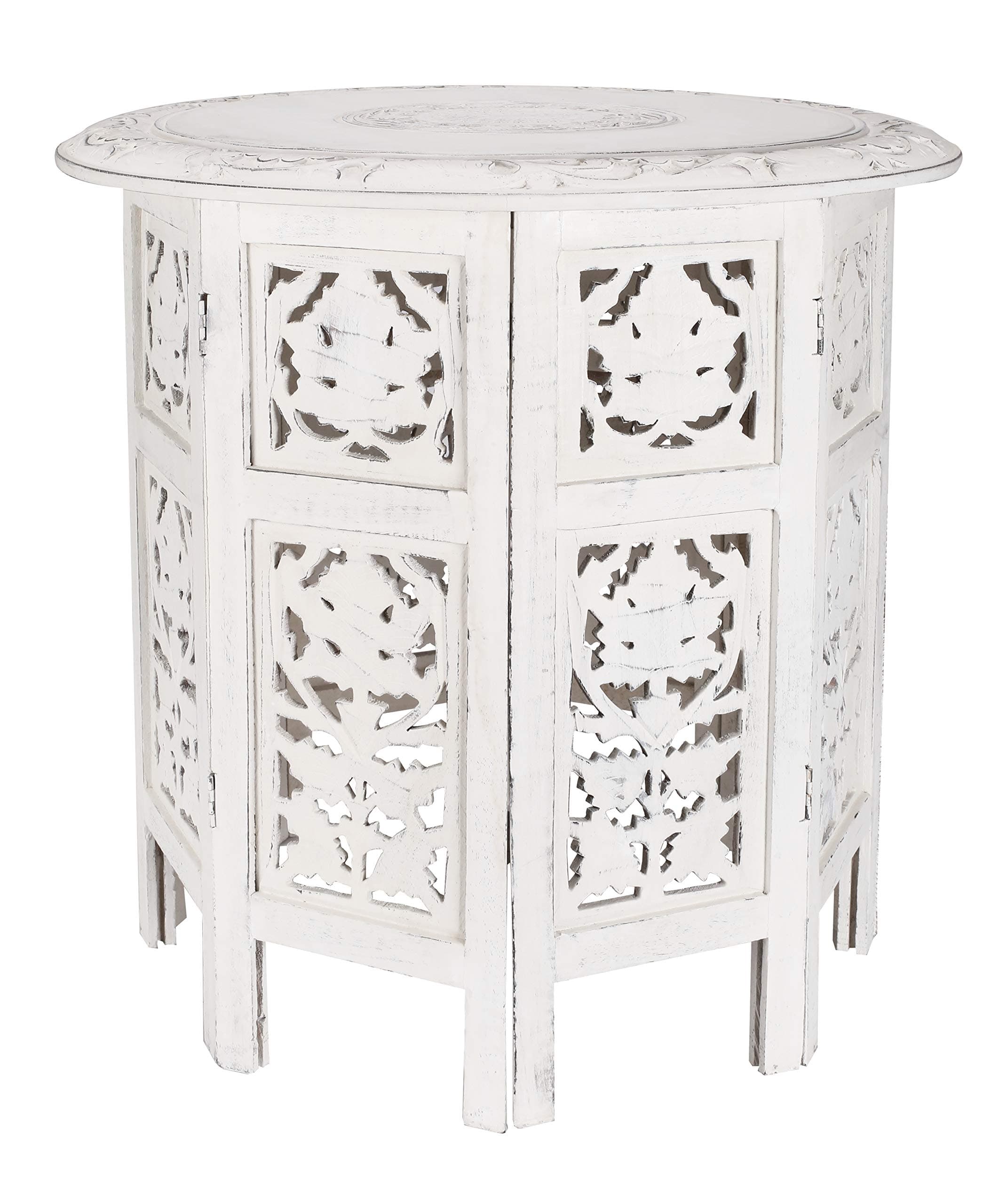 The Wooden Town Handcrafted White Wood End Table - Antique Finish, Small Accent Table 18"x18" for Living Room, Bedroom, Sofa Side or Nightstand Use