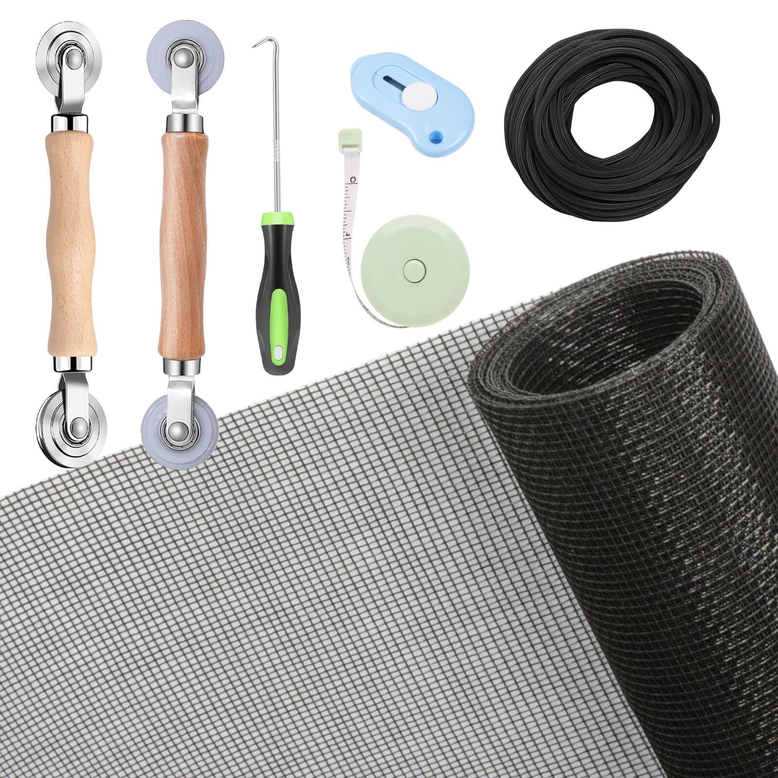 - Windows Screen and Screen Door Repair Kit, 48"x118" Charcoal Fiberglass Mesh with Rolling Tool/Hook/Ruler/Cutter/Spline - Window Screen & Sliding Screen Door Replacement for Windows, TOOLTRIZ