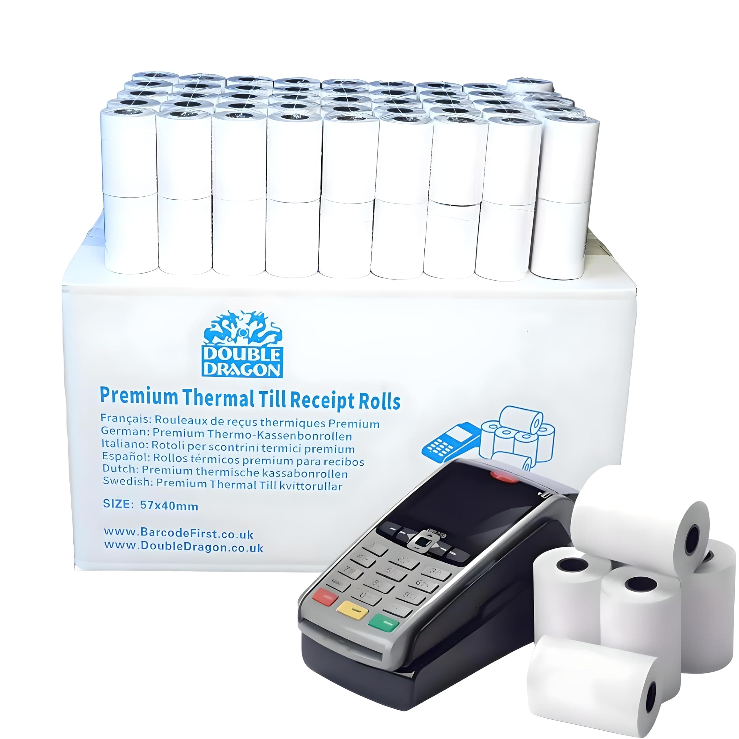 57 x 40 mm Premium Thermal Paper Till Receipt Roll for PDQ Credit Card Machine, POS, EPOS [Pack of 100]