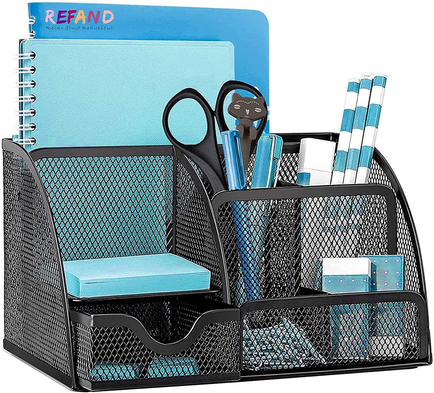 MDHAND Office Desk Organizer and Accessories Desk Drawer Organizer with 6 Compartments, Mesh Pencil Desk Organizer For Home Office