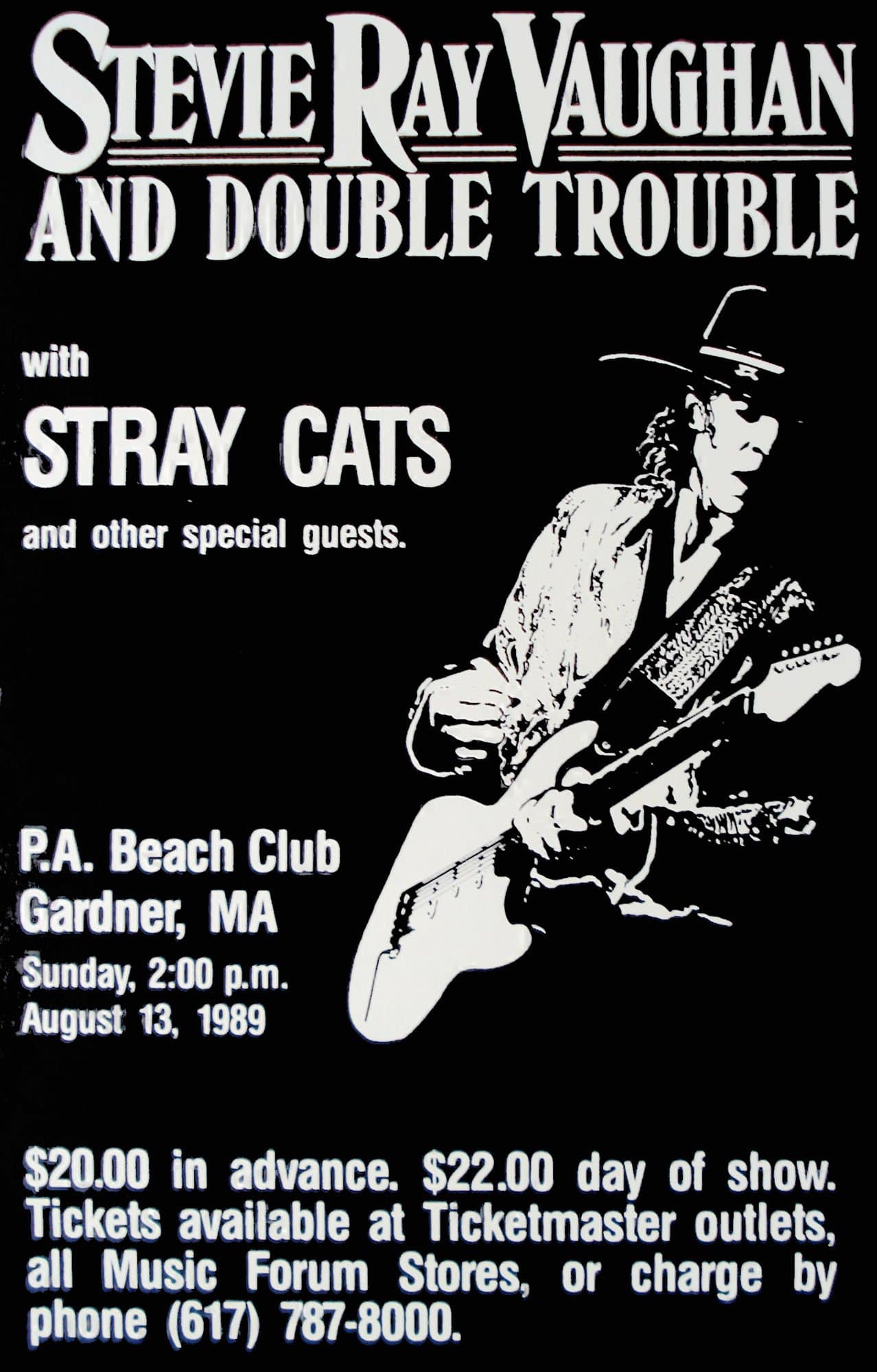 Innerwallz Stevie Ray Vaughan Stray Cats Double Trouble 1989 Live Concert Retro Art Print — Poster Size — Print of Retro Concert Poster — Features Stevie Ray, Chris, Tommy and Reese.