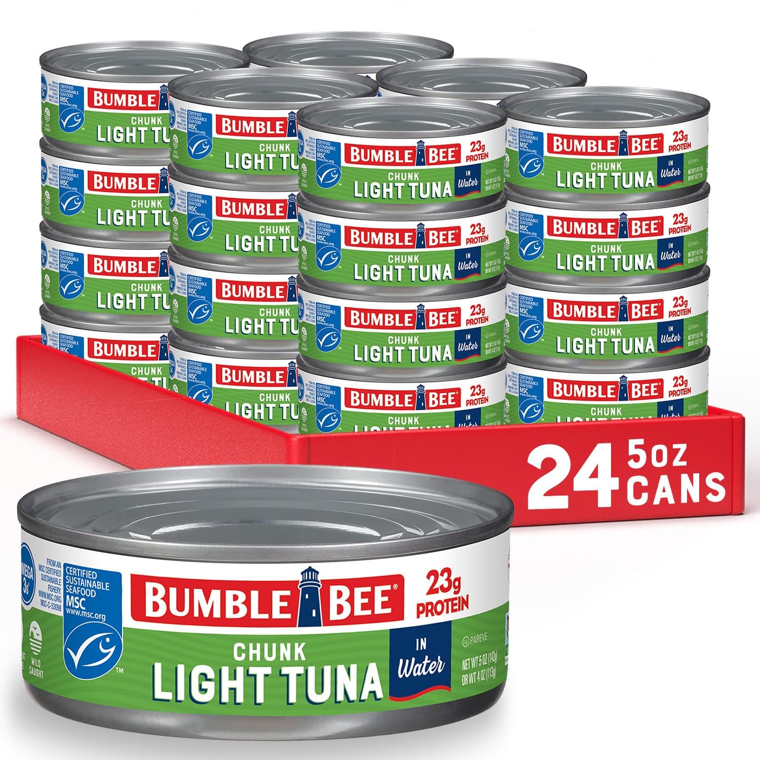 Chunk Light Tuna In Water, 5 oz Cans (Pack of 24) - Wild Caught Skipjack Tuna - 23g Protein Per Serving - MSC Certified Sustainable Seafood, Non-GMO, Gluten Free, Kosher