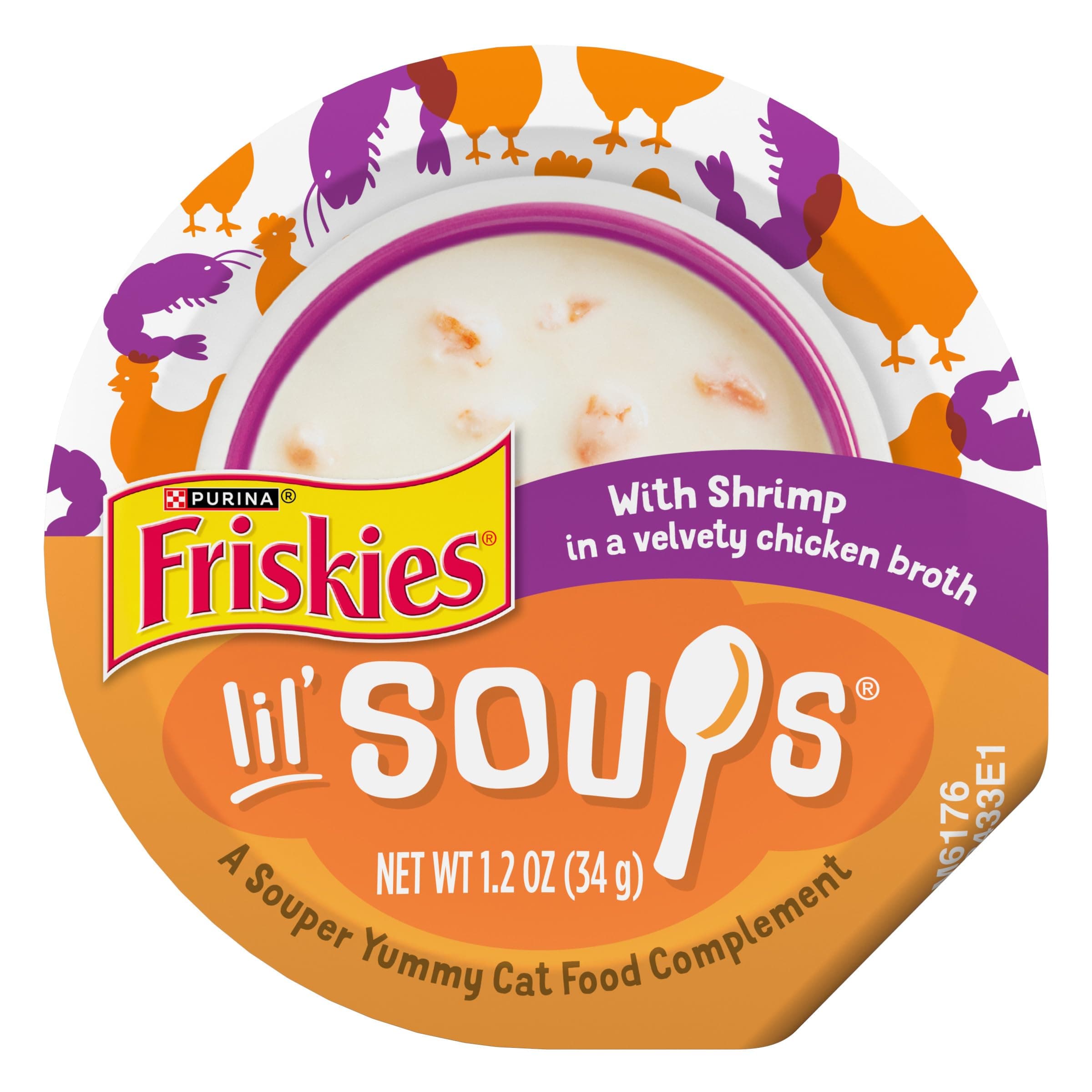 Purina Friskies Lil' Soups With Shrimp in a Velvety Chicken Broth Adult Wet Cat Food Complement - Eight (8) 1.2 oz. cups