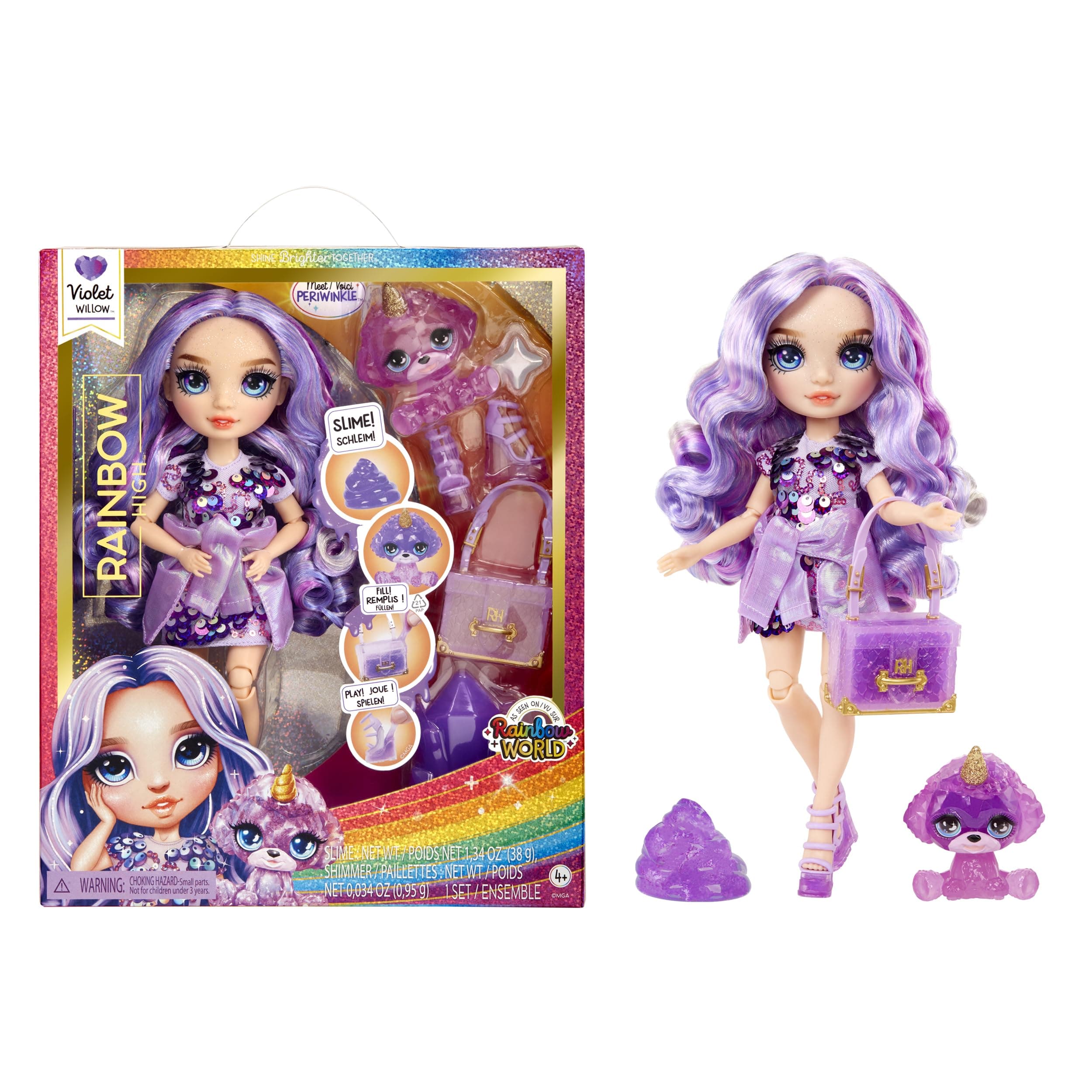 Fashion Doll with Slime & Pet - Violet (Purple) - 28 cm Shimmer Doll with Sparkle Slime, Magical Pet and Fashion Accessories - Kids Toy - Great for Ages 4-12 Years