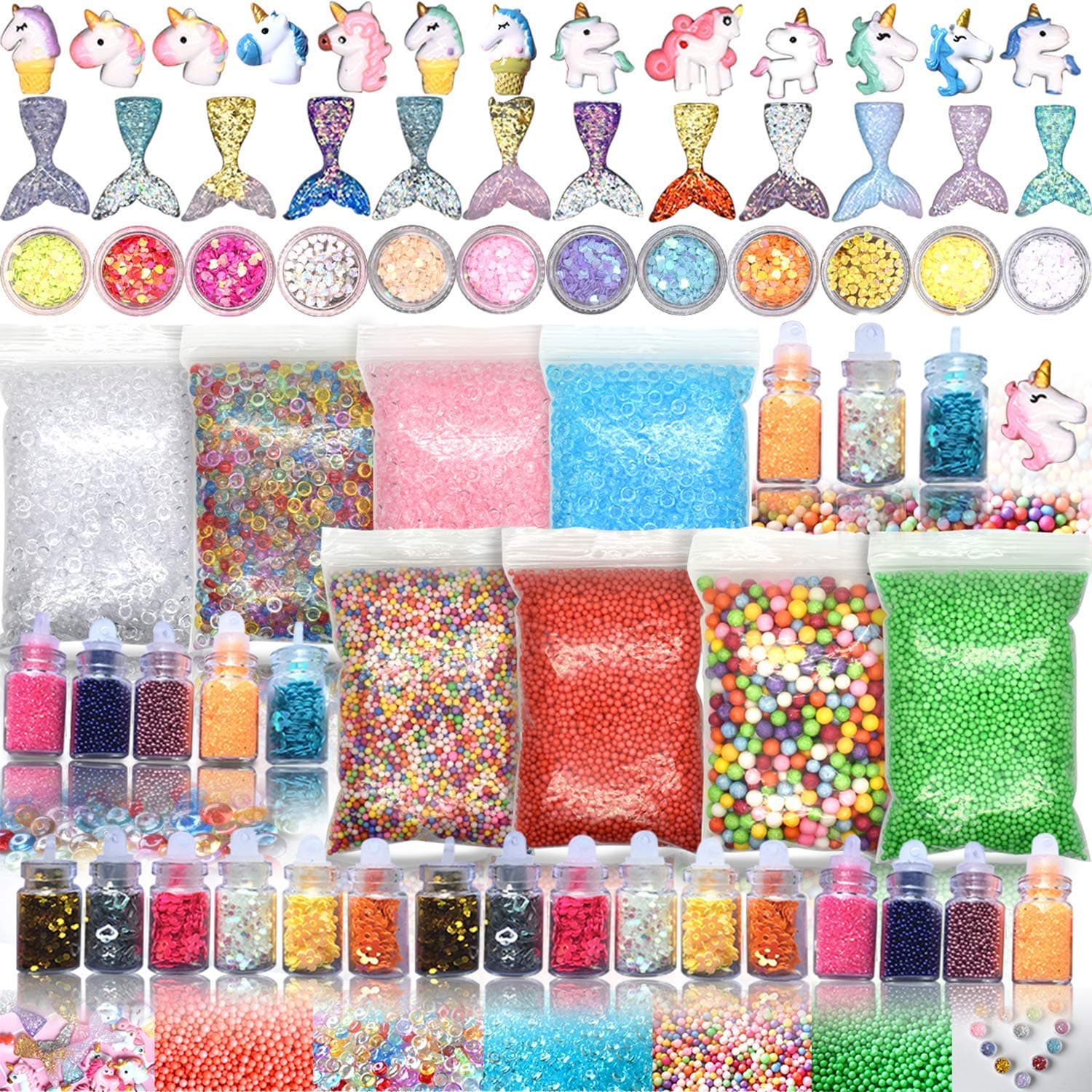 Hulluter 70PCS Slime Kit with Foam Beads, Glitter, Charms and More for DIY Slime Making
