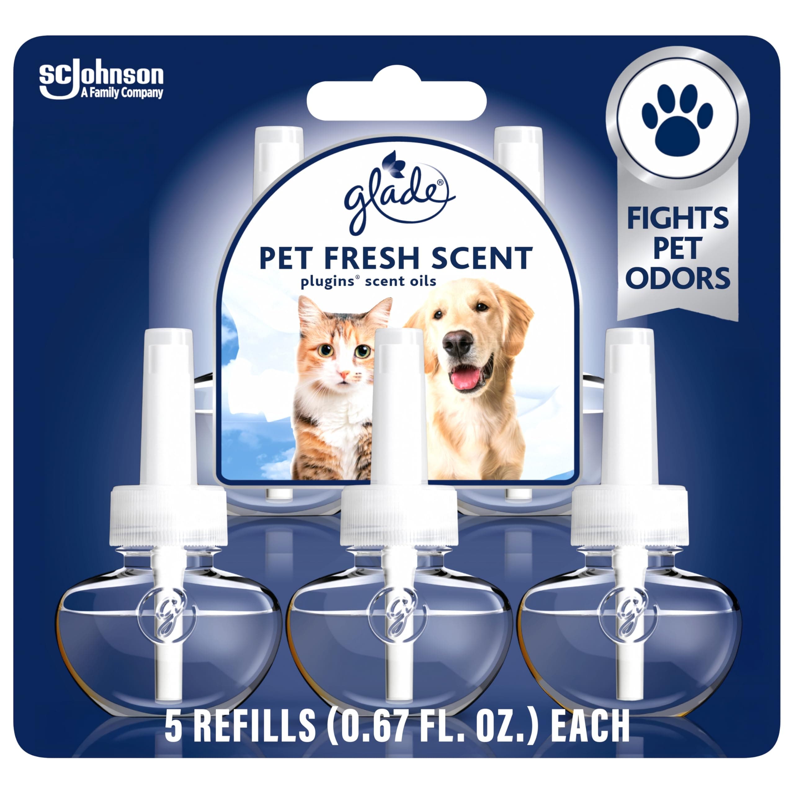 PlugIns fragrance oil cartridge, fresh pet fragrance, up to 120 days continuous fragrance, designed to fight pet odors 95g, 5pcs