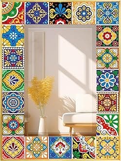 Little kuku Mosaic Mirror 18x24inch Vintage Style Wall Mirror, Handmade Glass Tiles Moroccan Mirror for Home Decor, Boho Chic Accent Mirror for Living Room,Bathroom,Vanity, Pattern 1
